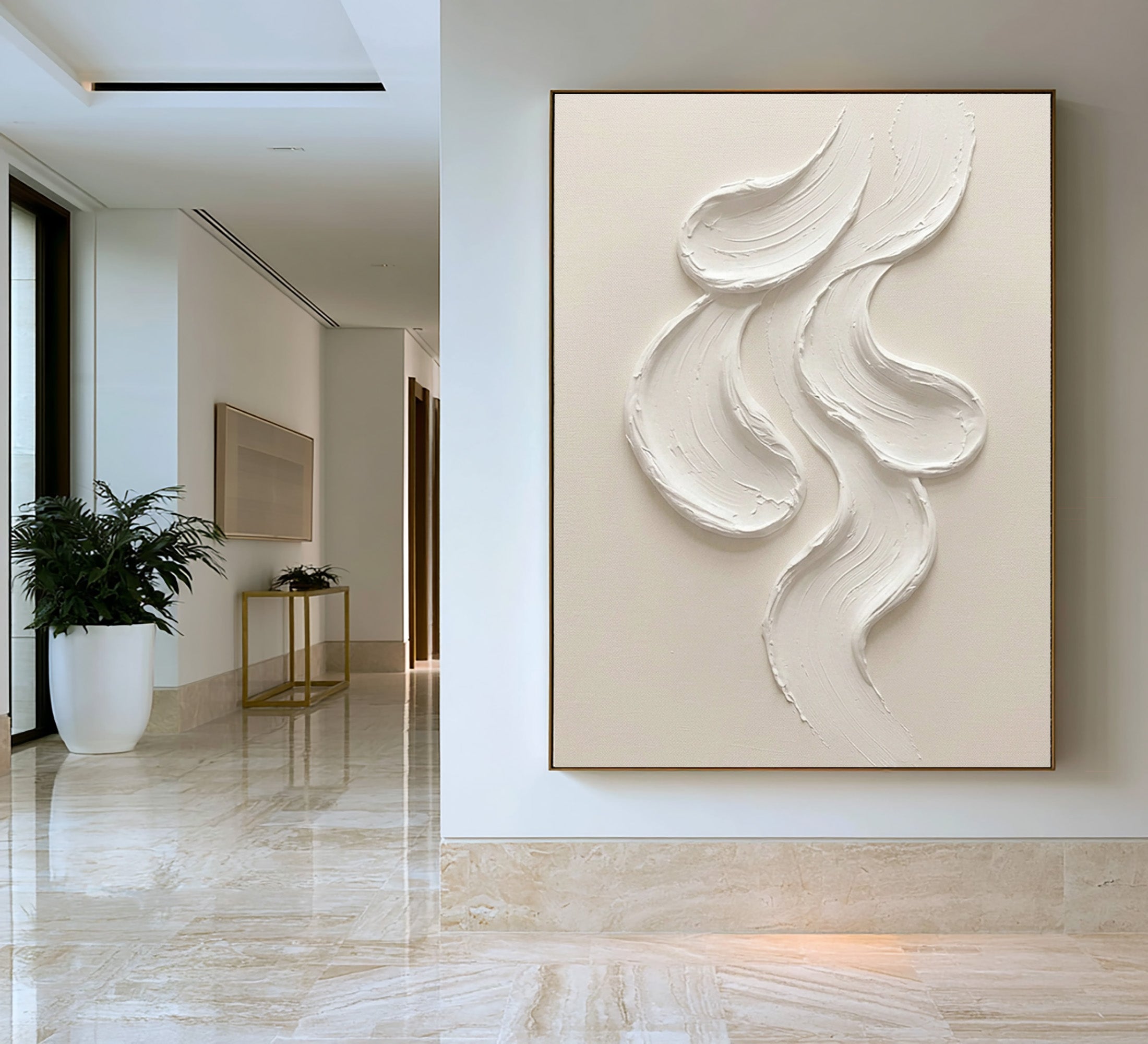 Large Textured White Wall Art Abstract Oil Painting Minimalist Sculptural Relief Artwork Neutral Modern Luxury Home Decor