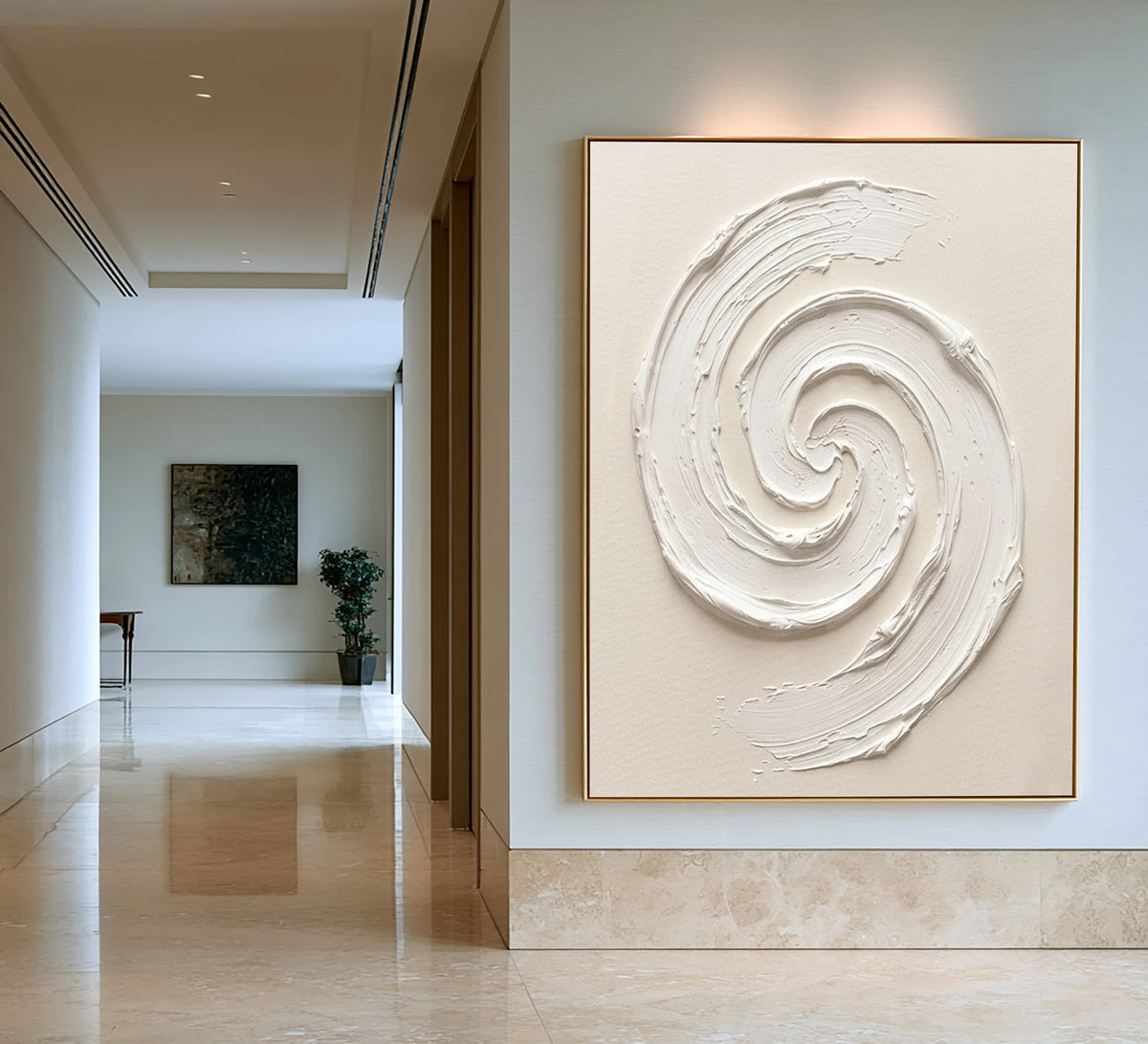 Sculptural White Spiral Textured Canvas Artwork Handmade Abstract Painting Modern Luxury Decor