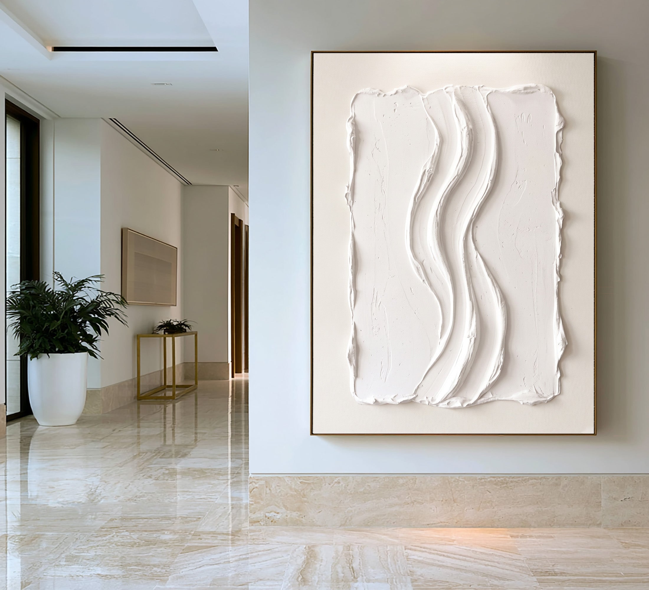 Large Abstract White Wall Art Textured Oil Painting Organic Sculpture Minimalist Neutral Modern Luxury Home Decor