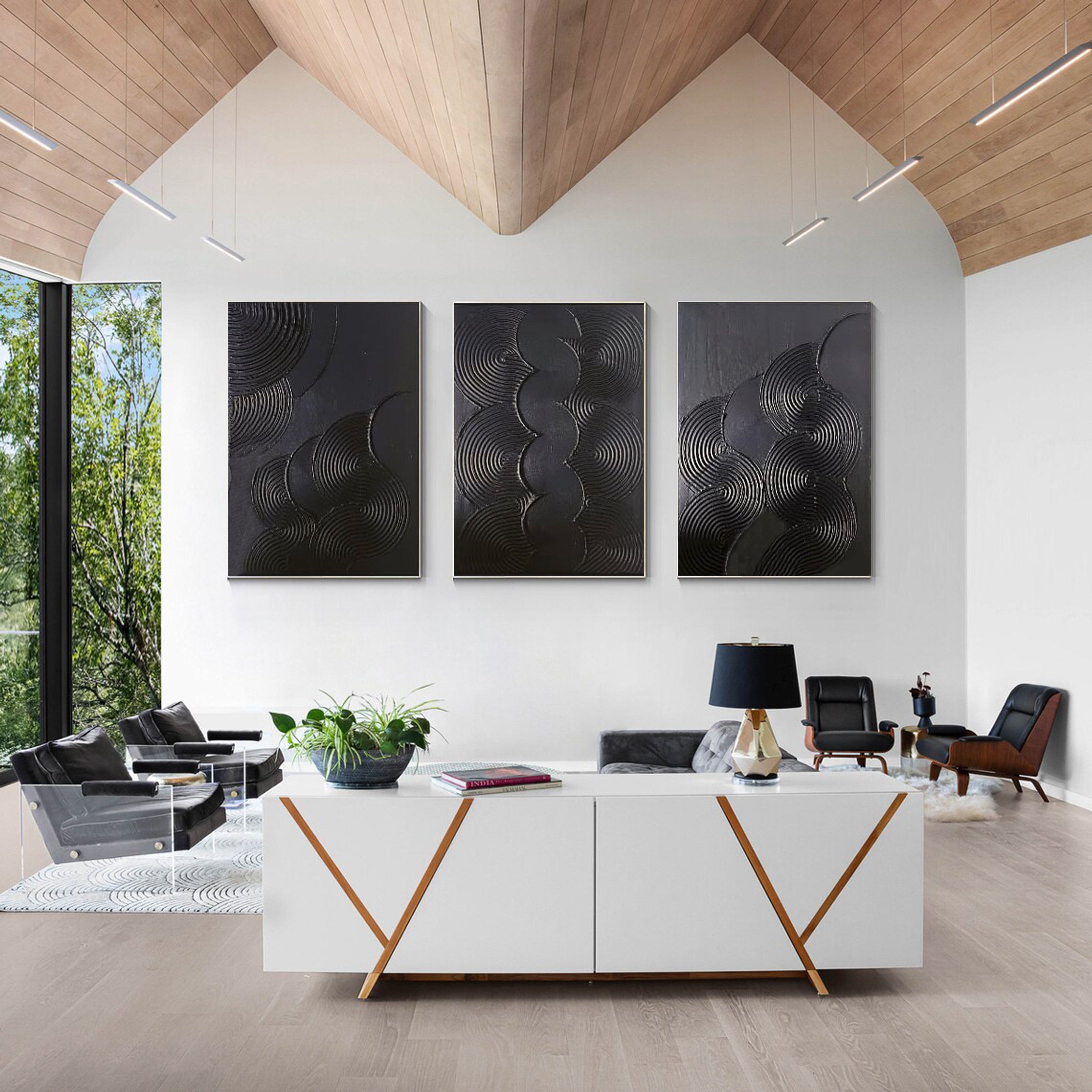 Mystic Rhythms Trio of Black Textured Abstract Paintings #MMAS 063