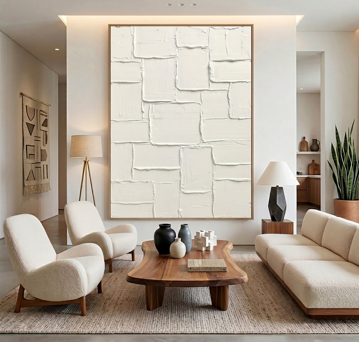 Large White Textured Abstract Wall Art Modern Painting Minimalist Neutral Luxury Home Decor