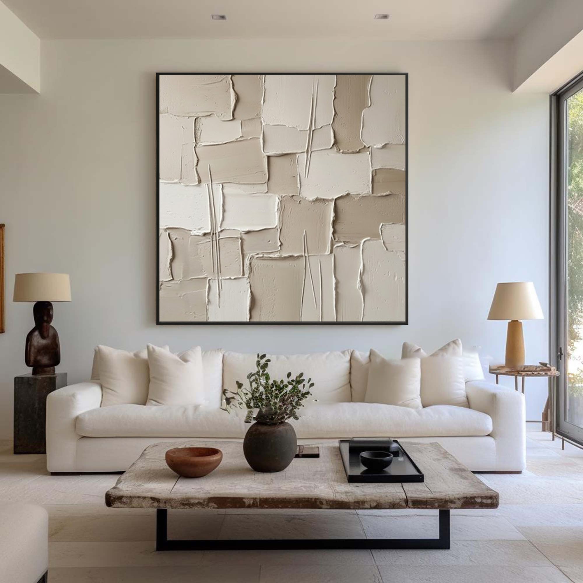 Large Plaster Mosaic Wall Art Neutral Textured Relief Painting