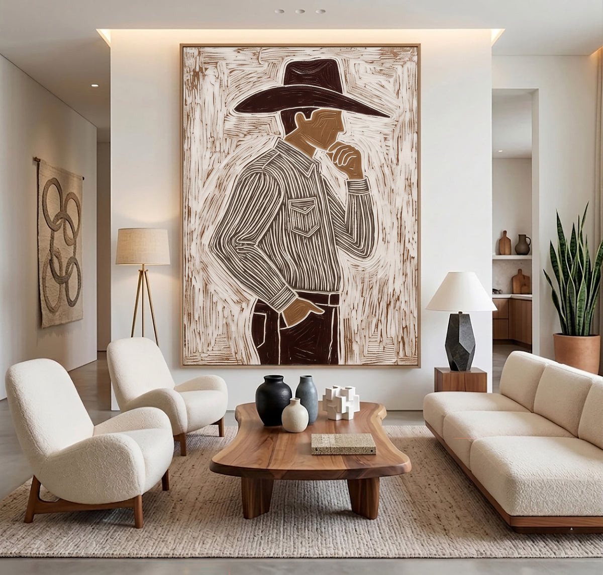 Hand Painted Cowboy Portrait Modern Western Wall Art