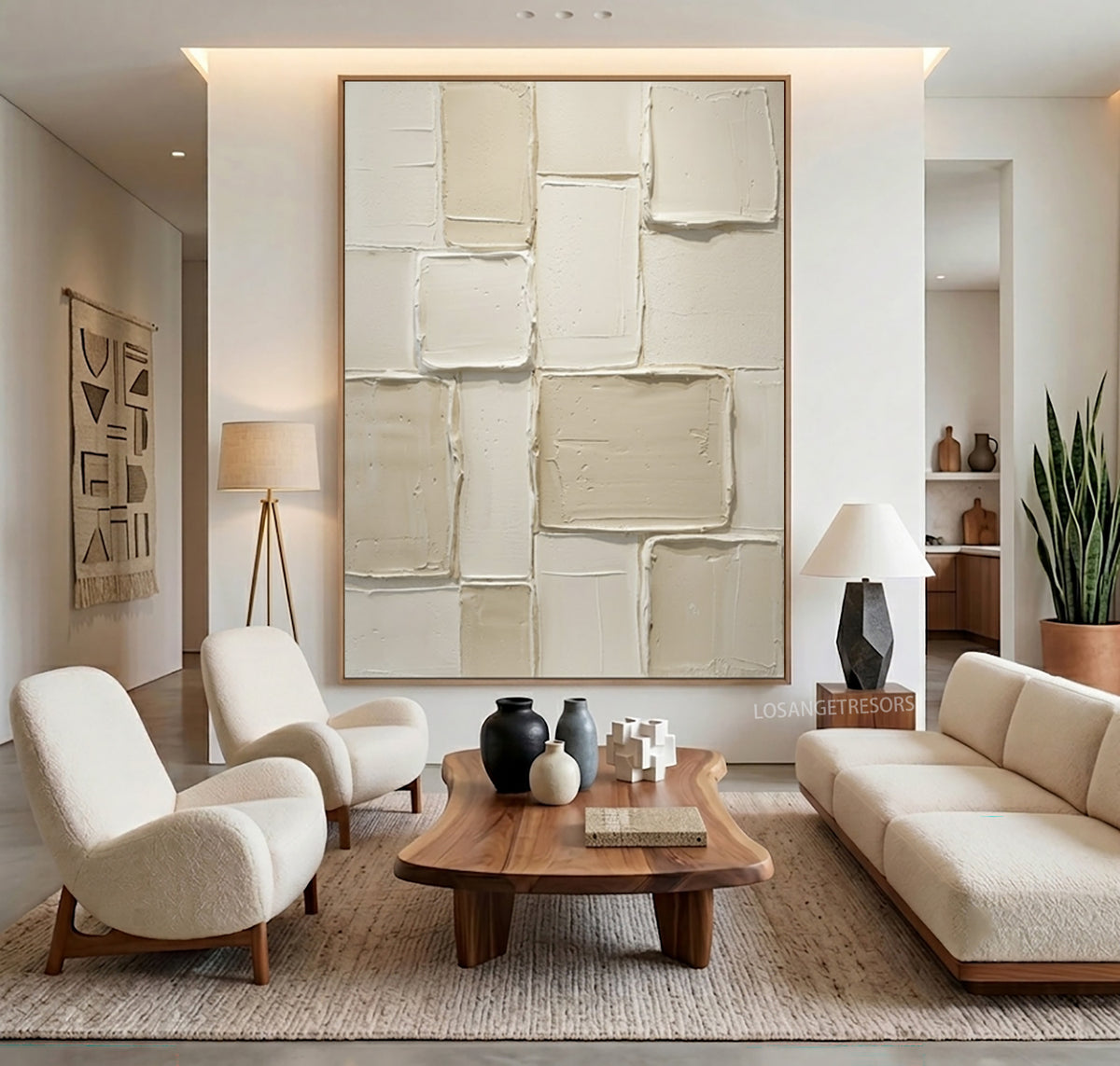 Large Architectural Minimalist Textured Wall Art Ivory Cream Abstract Oil Painting Contemporary Luxury Interior Decor