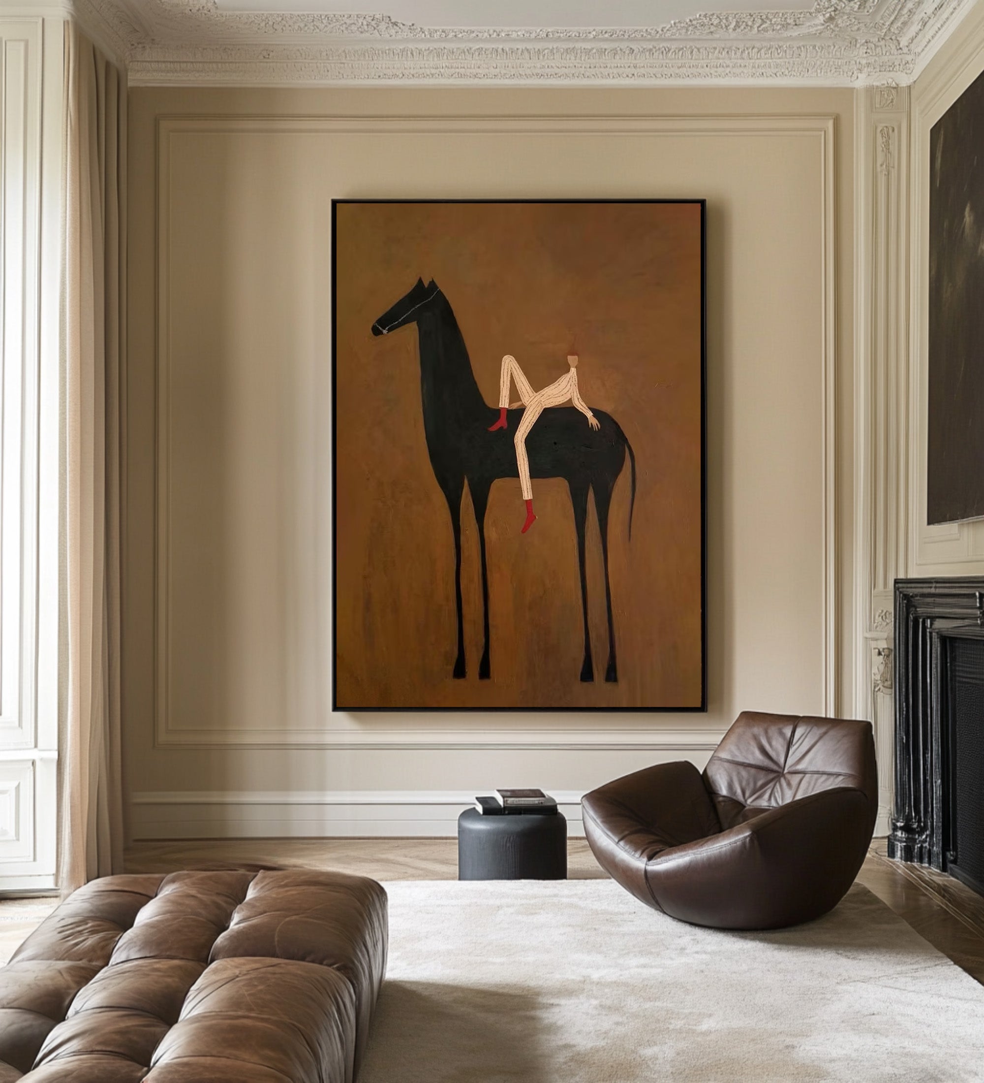 Large Contemporary Horse Rider Wall Art Oversized Equestrian Painting 