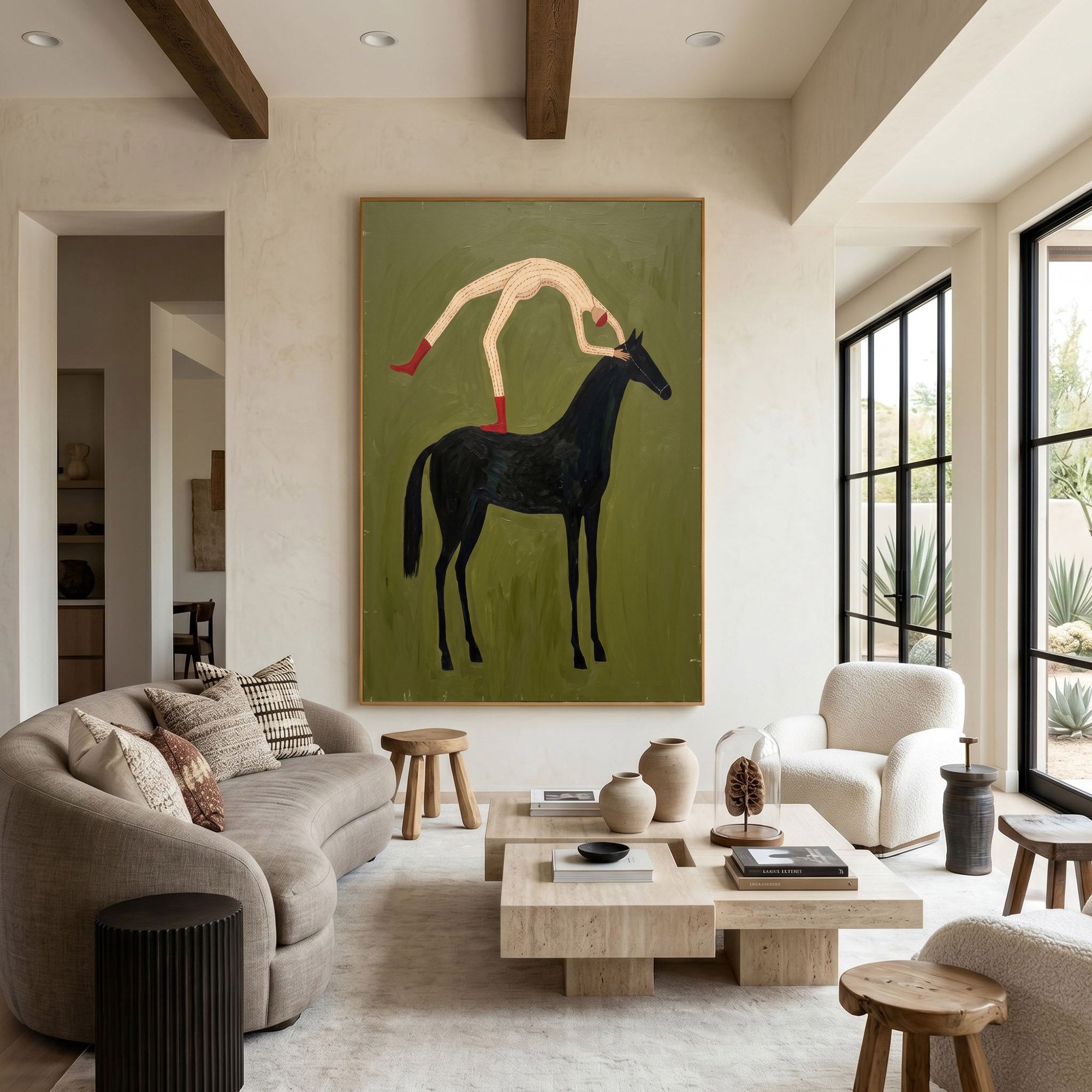 Large Cowboy Horse Wall Art Modern Western Minimalist Canvas Painting