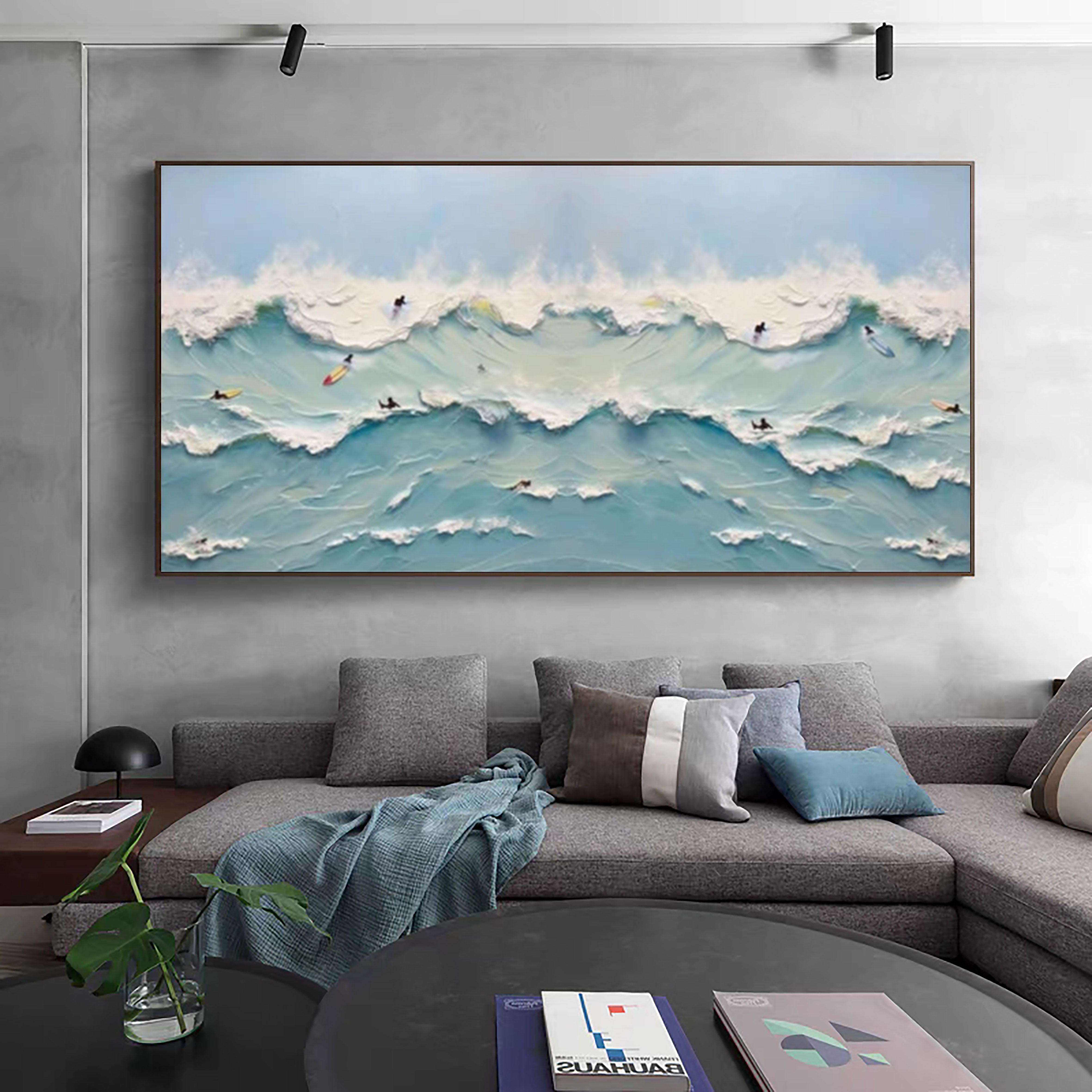 Ocean's Majesty Dynamic Wave Art with Surfers #OS 064