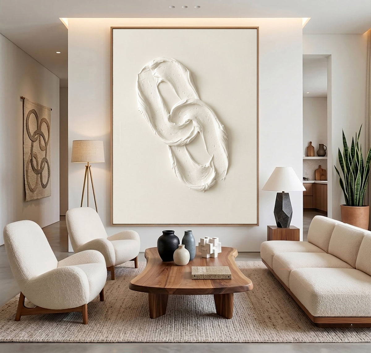 Quietly Bound By Endless Movement Large White Textured Abstract Wall Art Sculptural Relief Quiet Luxury Decor