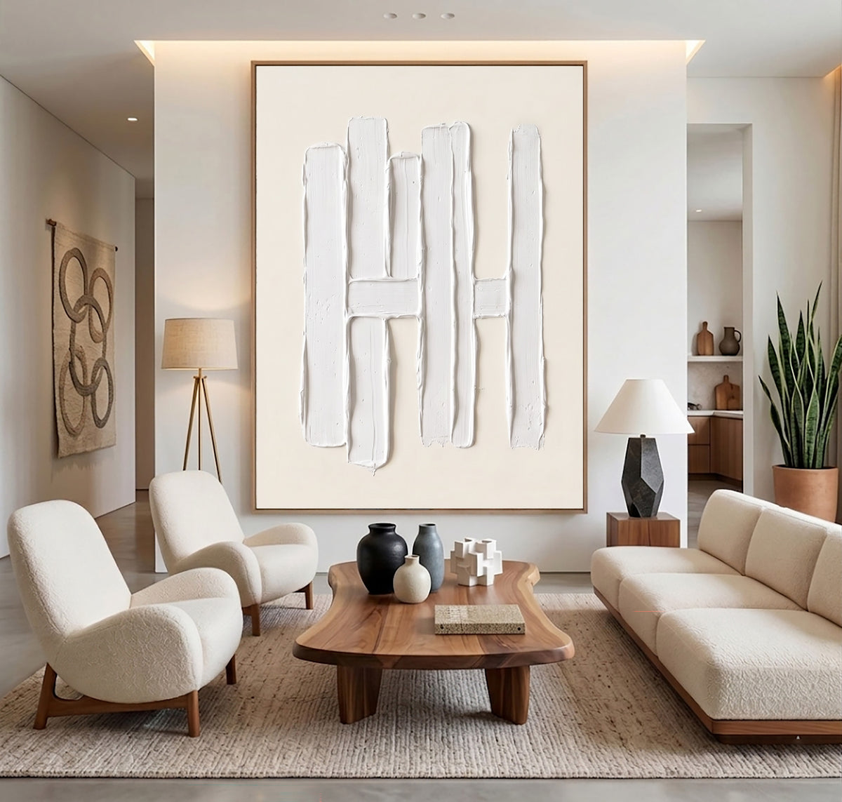 Vertical Forms Large White Textured Abstract Wall Art Sculptural Relief Modern Minimalist Interior Artwork