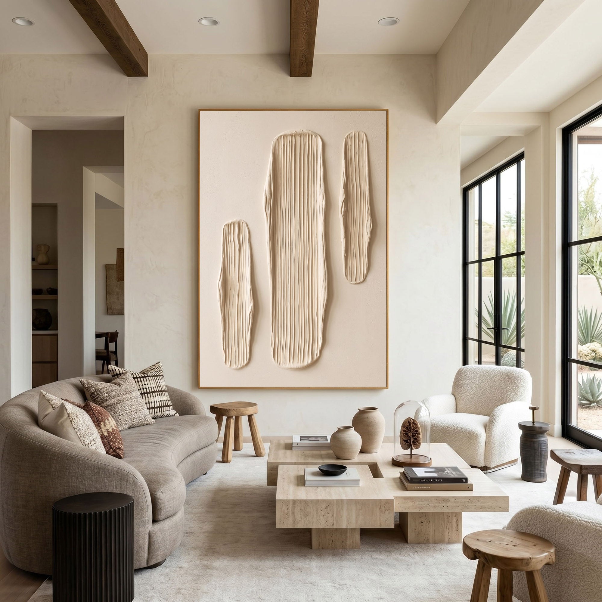 Large Abstract Textured Wall Art Sculptural Plaster Painting Minimalist Neutral Contemporary Luxury Decor