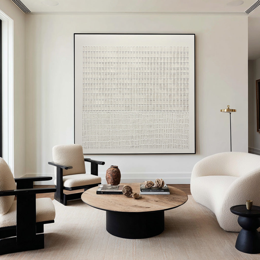 Minimalist Large White Grid Wall Art | KeiraArt #CZ 009