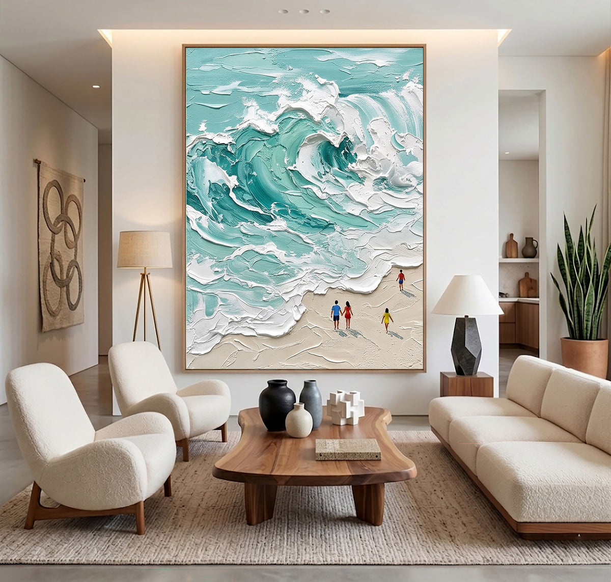 Large Coastal Beach Ocean Waves Wall Art Turquoise Sea Textured Oil Painting Seascape Artwork Luxury Beach House Decor