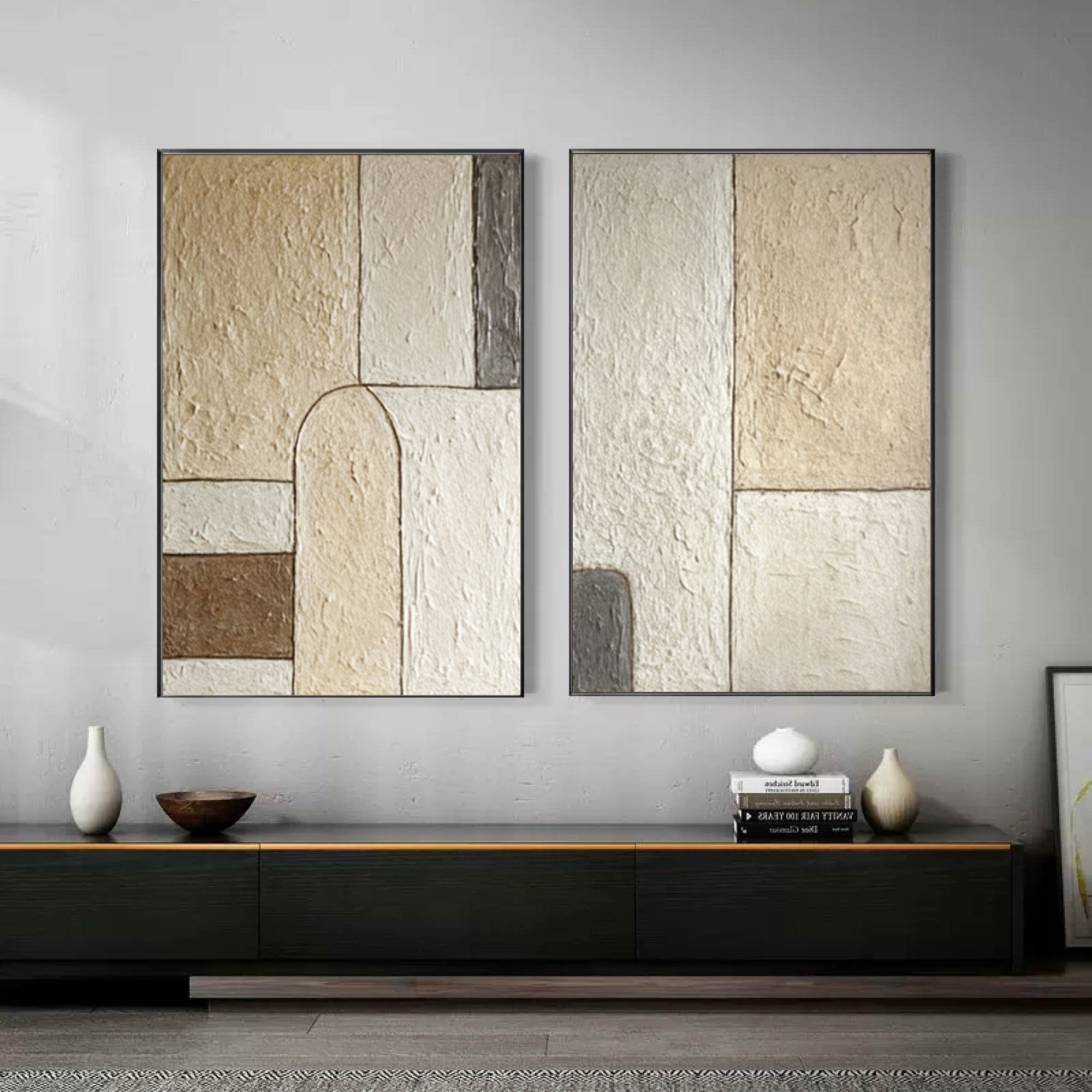 Abstract Geometric Wall Art - Earth Tones Canvas Set Of 2 #AG 049