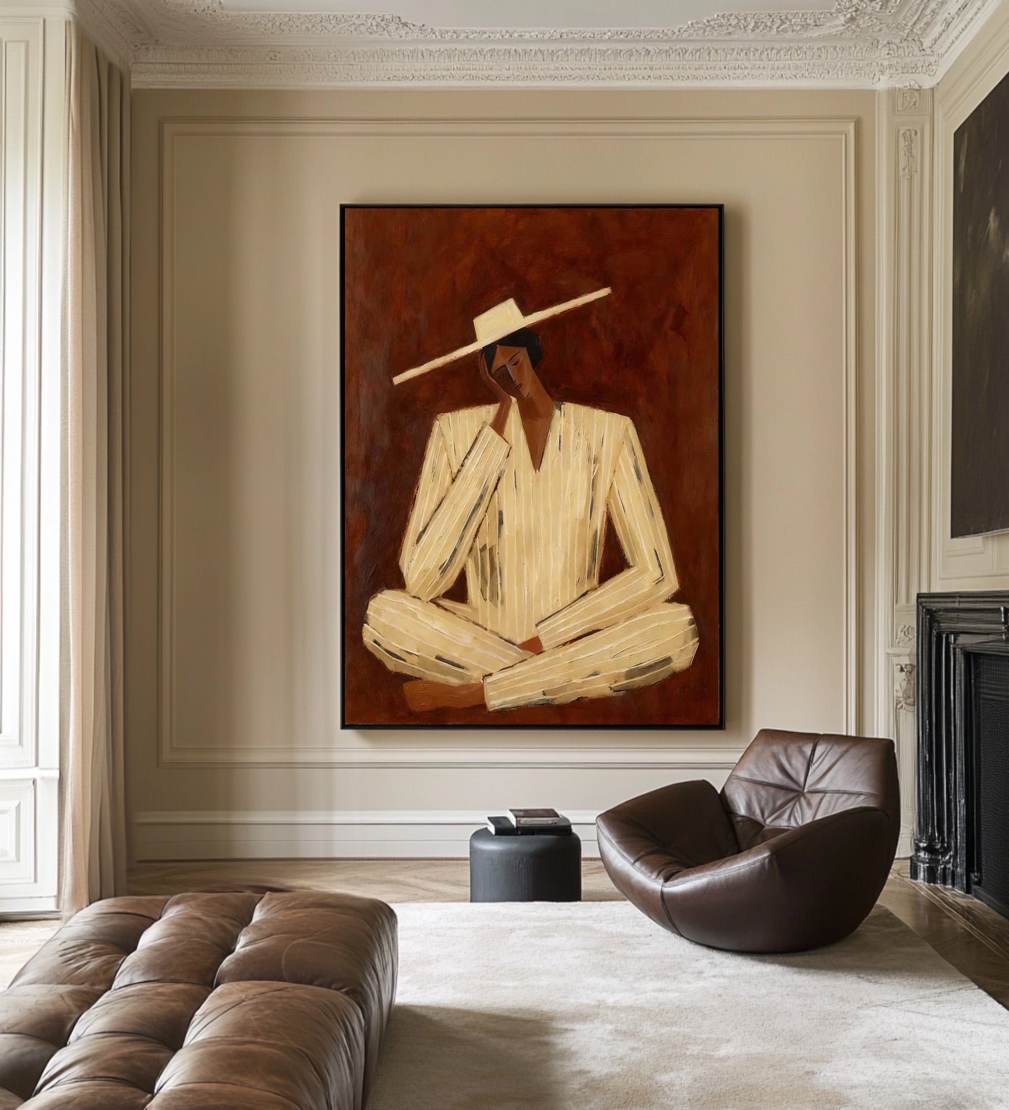 Large Abstract Figure Wall Art Contemporary Neutral Portrait Painting