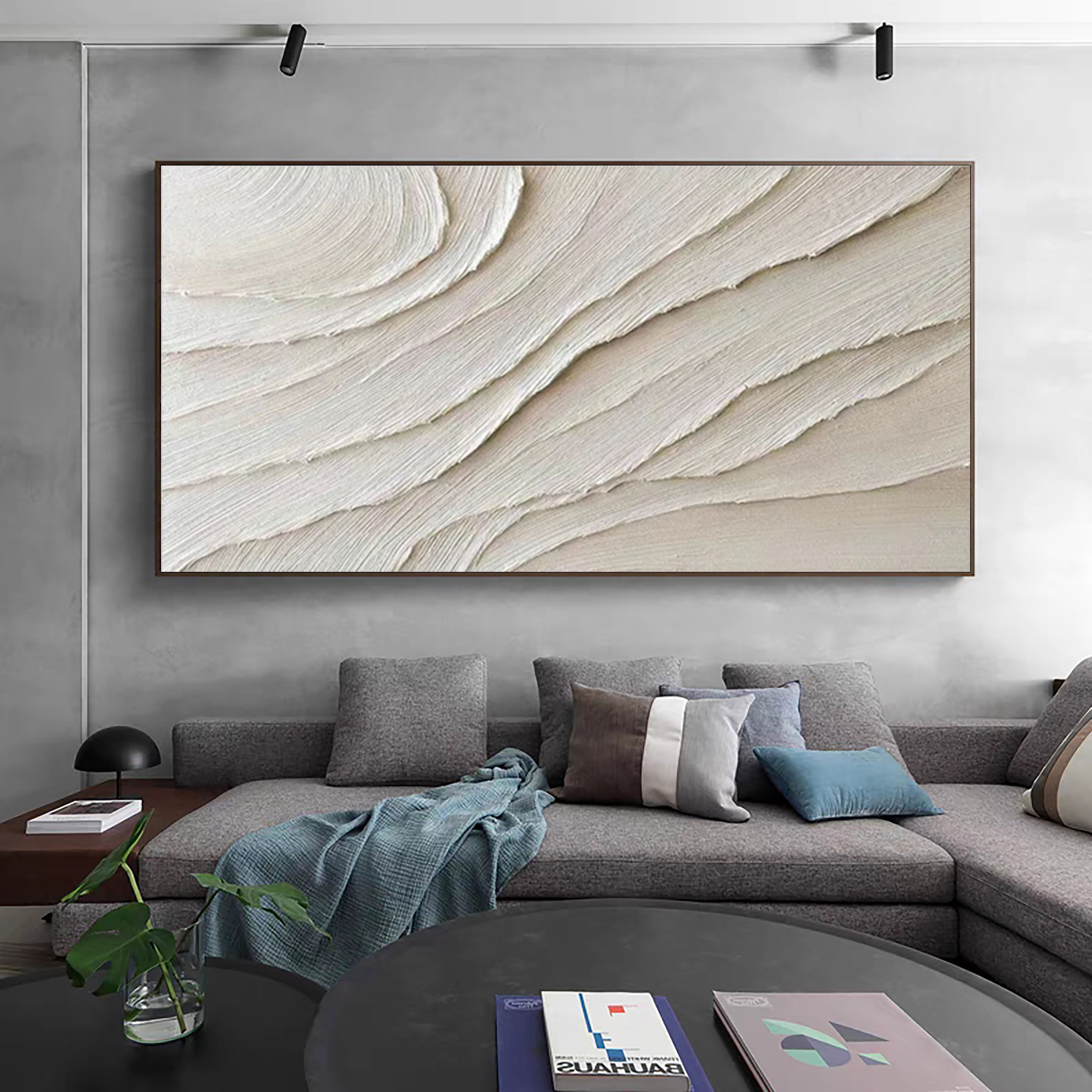 Subtle Waves White Textured Abstract Wall Art #OS 065