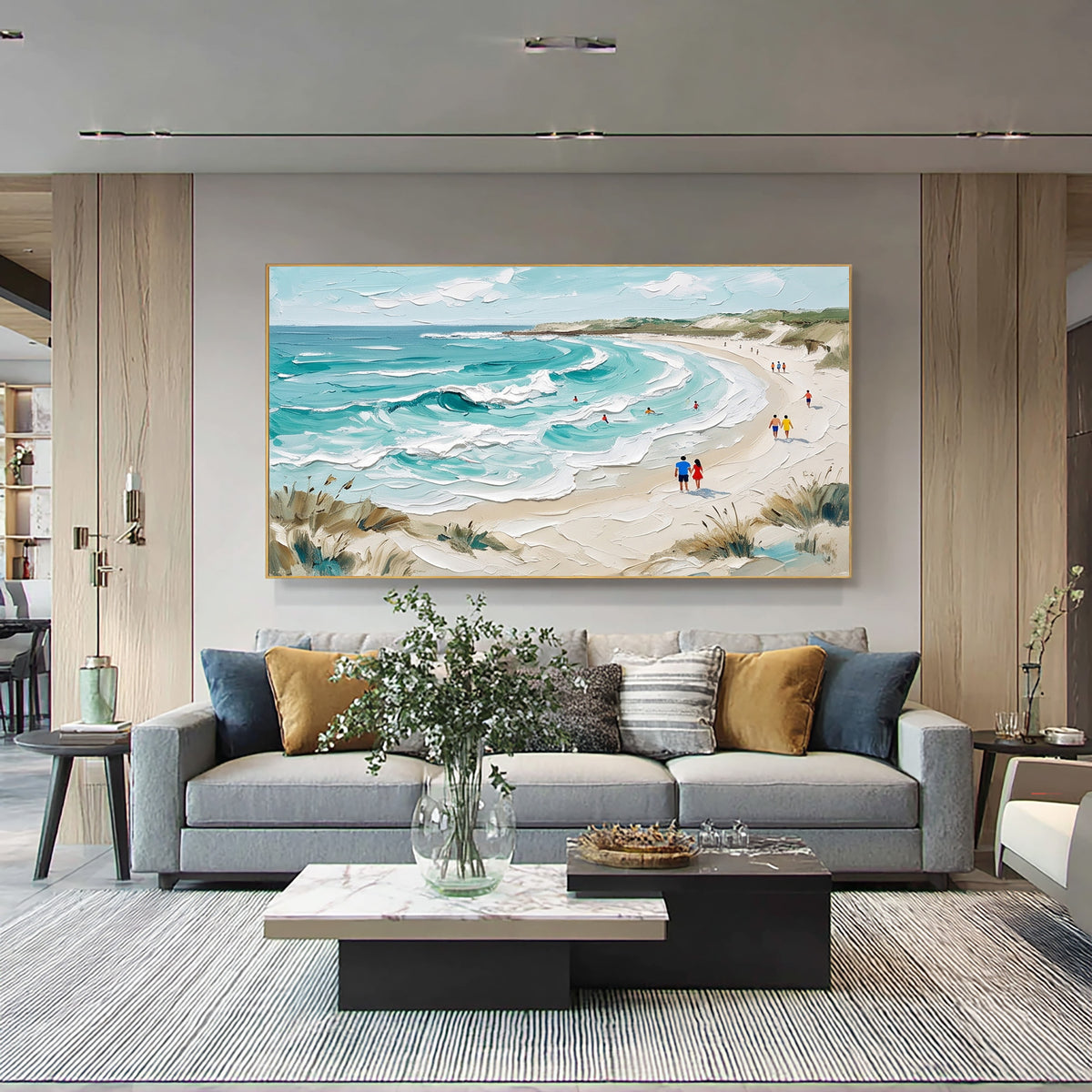 Large Textured Ocean Painting White Sea Foam Turquoise Waves Beach Wall Art