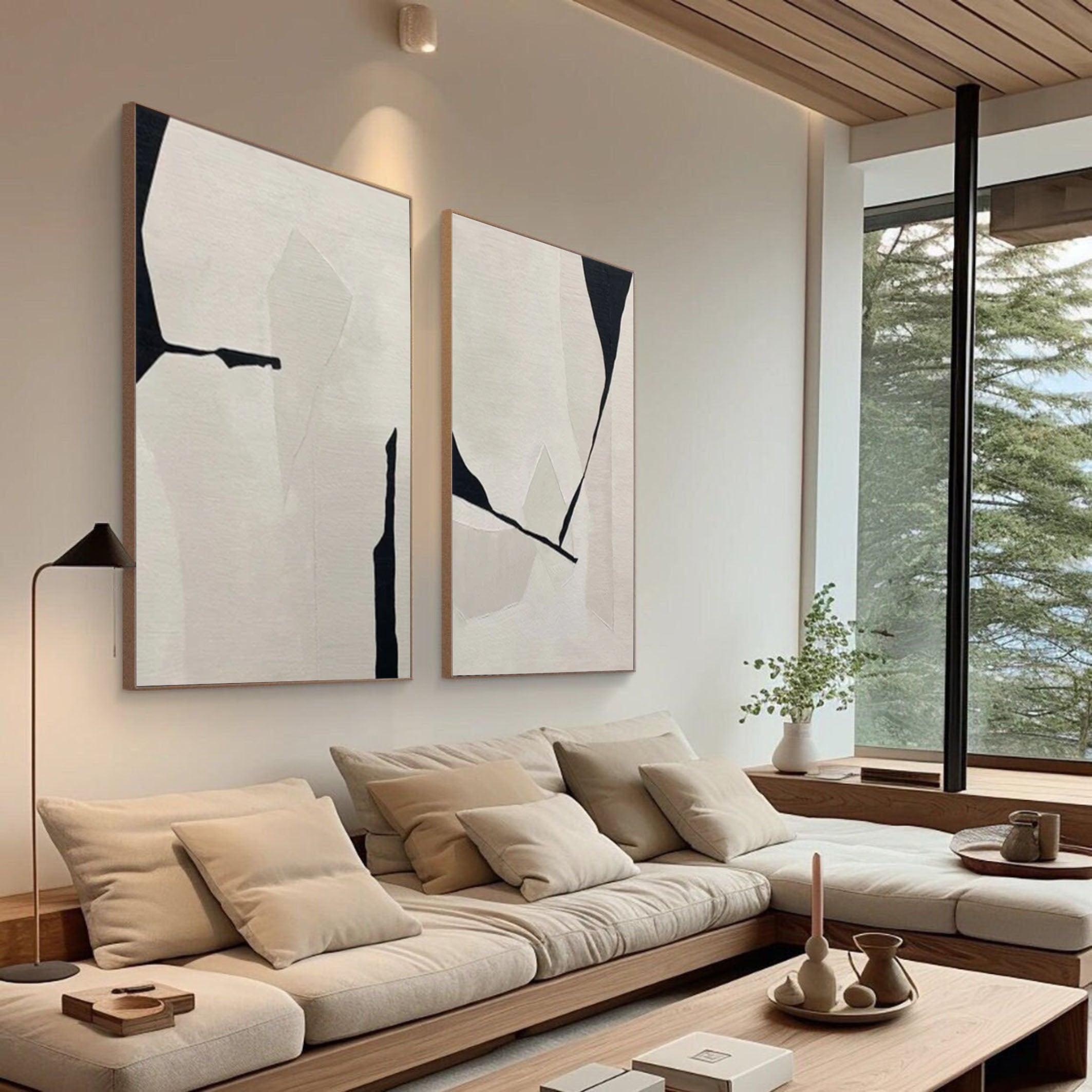 Abstract Geometric Wall Art Dual Panels for Modern Interiors #MMAS 060