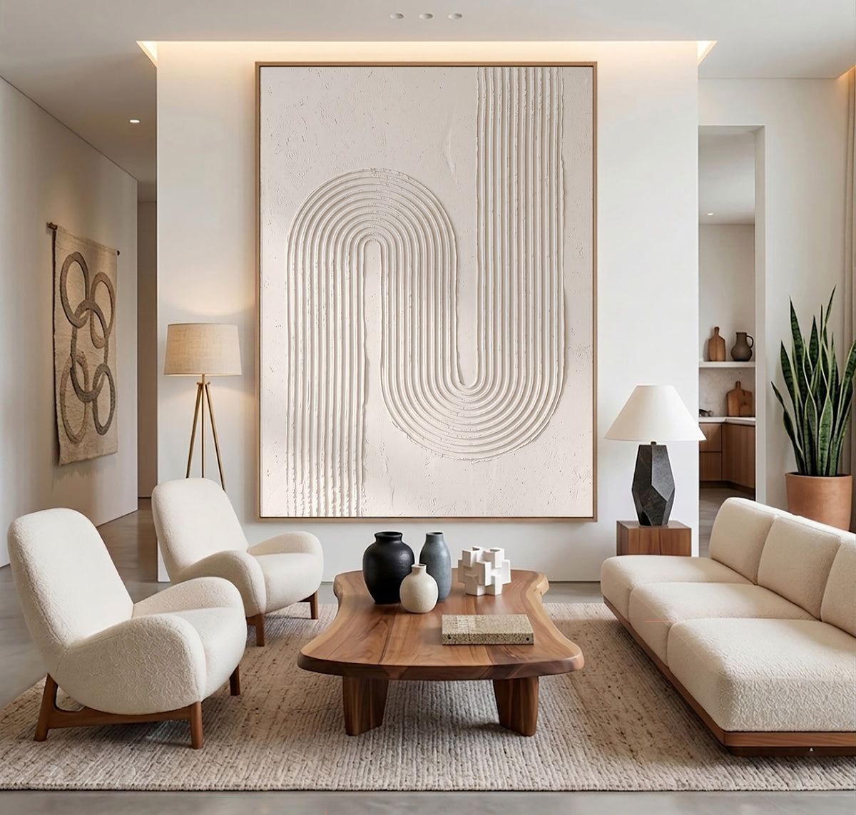 Architectural Curves In Soft White Large Abstract Wall Art Textured Relief Contemporary Minimalist Home Decor