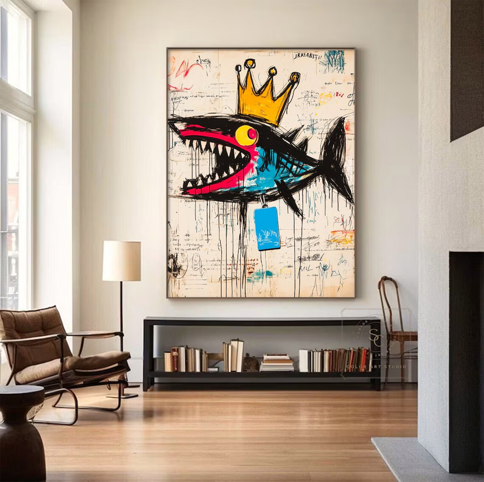 Large Street Art Crowned Shark | KeiraArt #AG 137