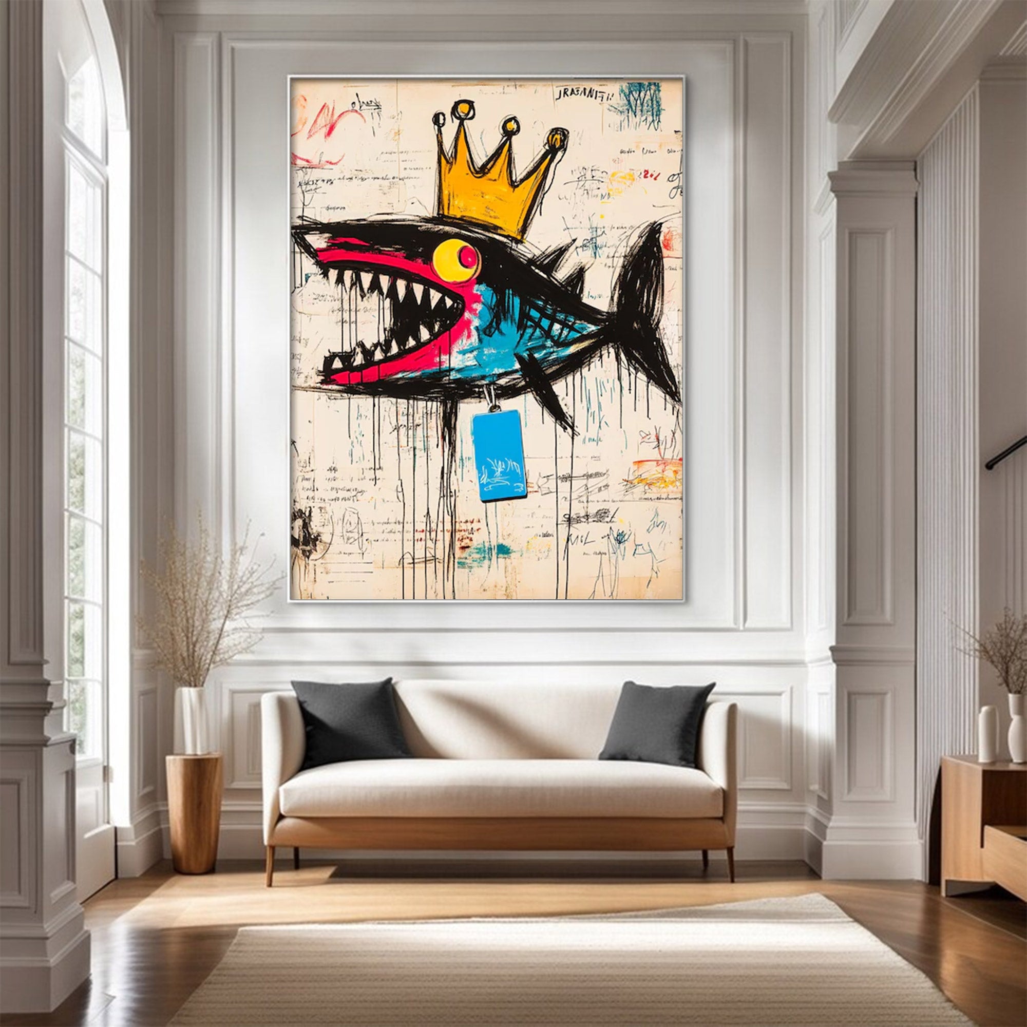Large Street Art Crowned Shark | KeiraArt #AG 137