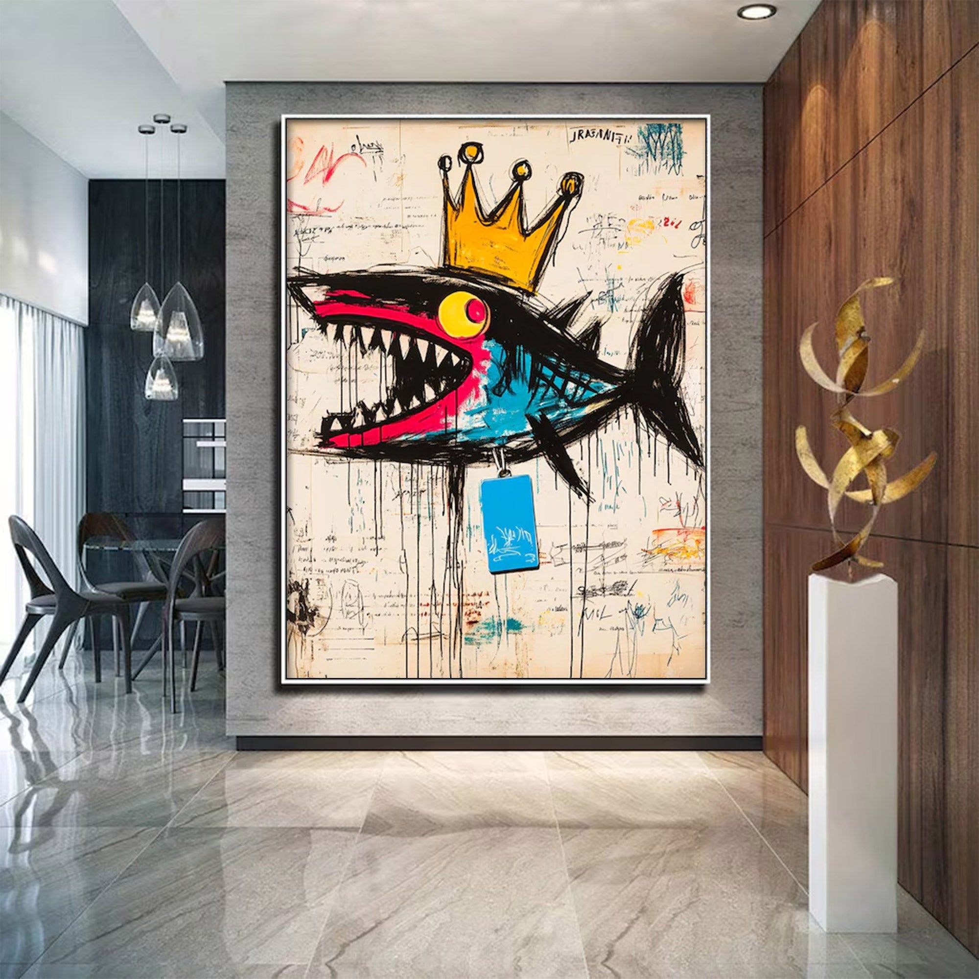 Large Street Art Crowned Shark | KeiraArt #AG 137