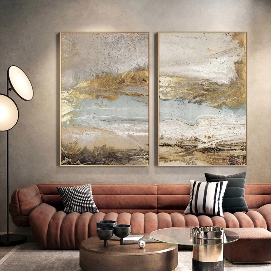 Abstract Textured Landscape Beige Wall Art Set of 2 #AP 118