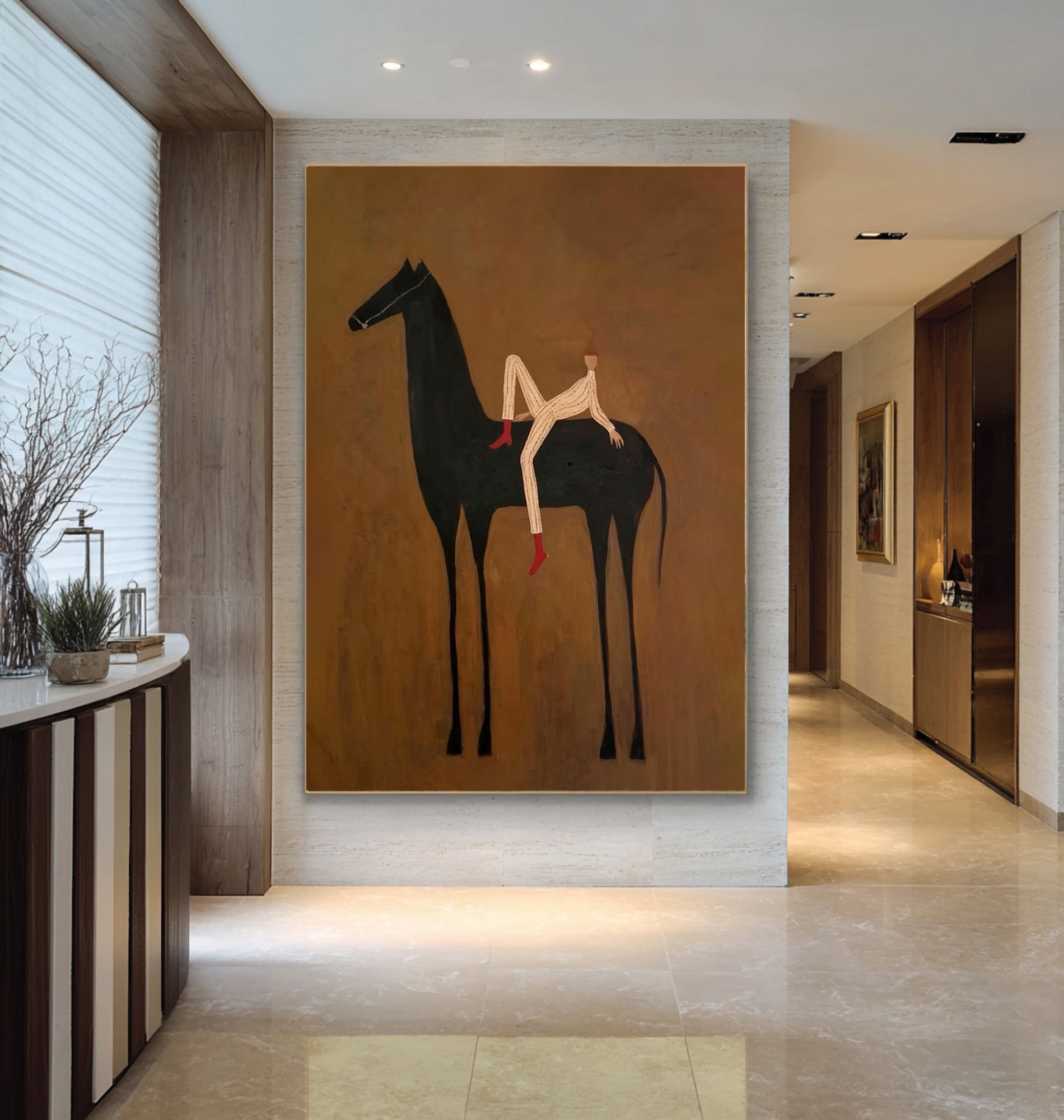 Large Contemporary Horse Rider Wall Art Oversized Equestrian Painting 