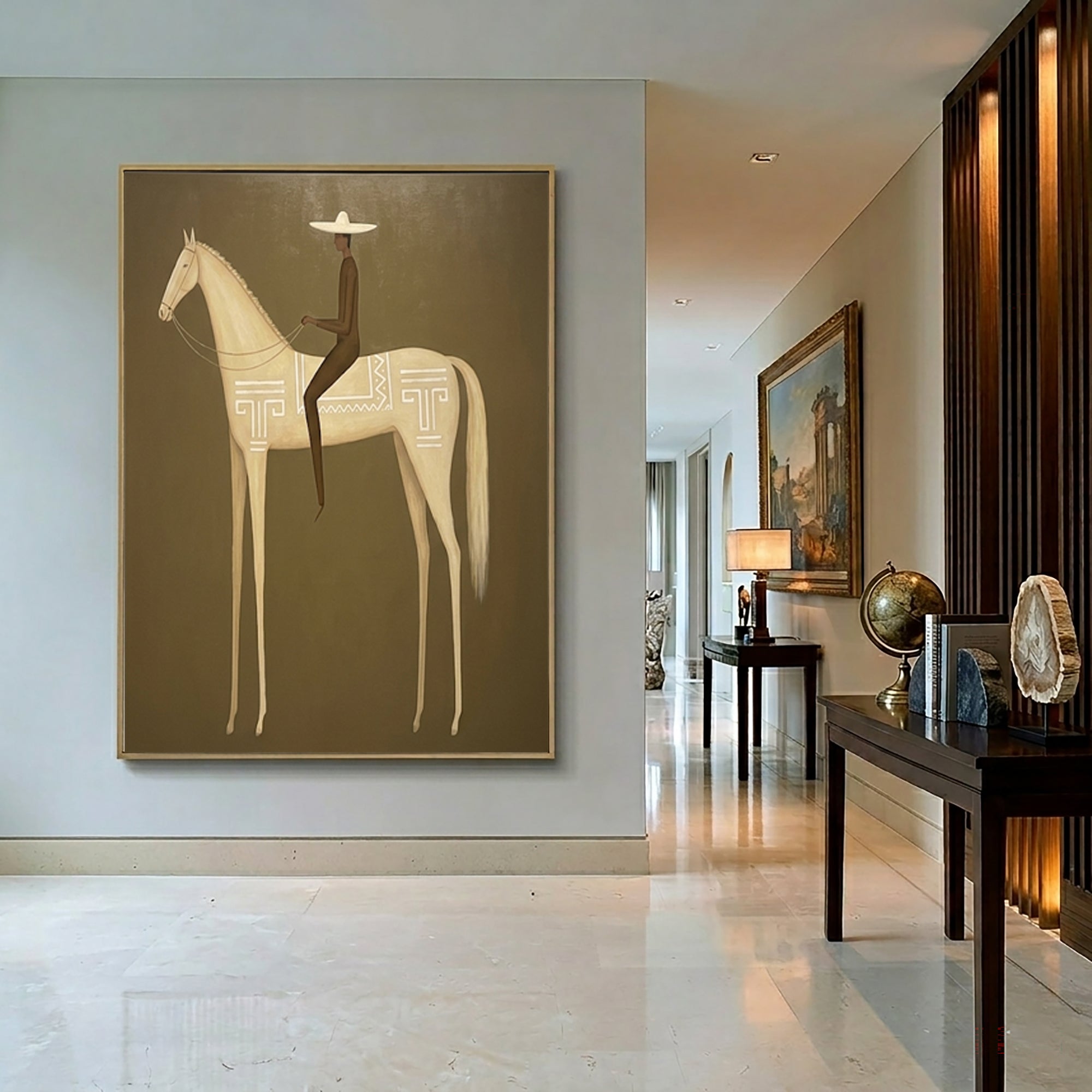 Large Elegant Rider Wall Art Horse Equestrian Oil Painting Cowboy Cowgirl Inspired Vintage Americana Western Artwork Luxury Home Decor