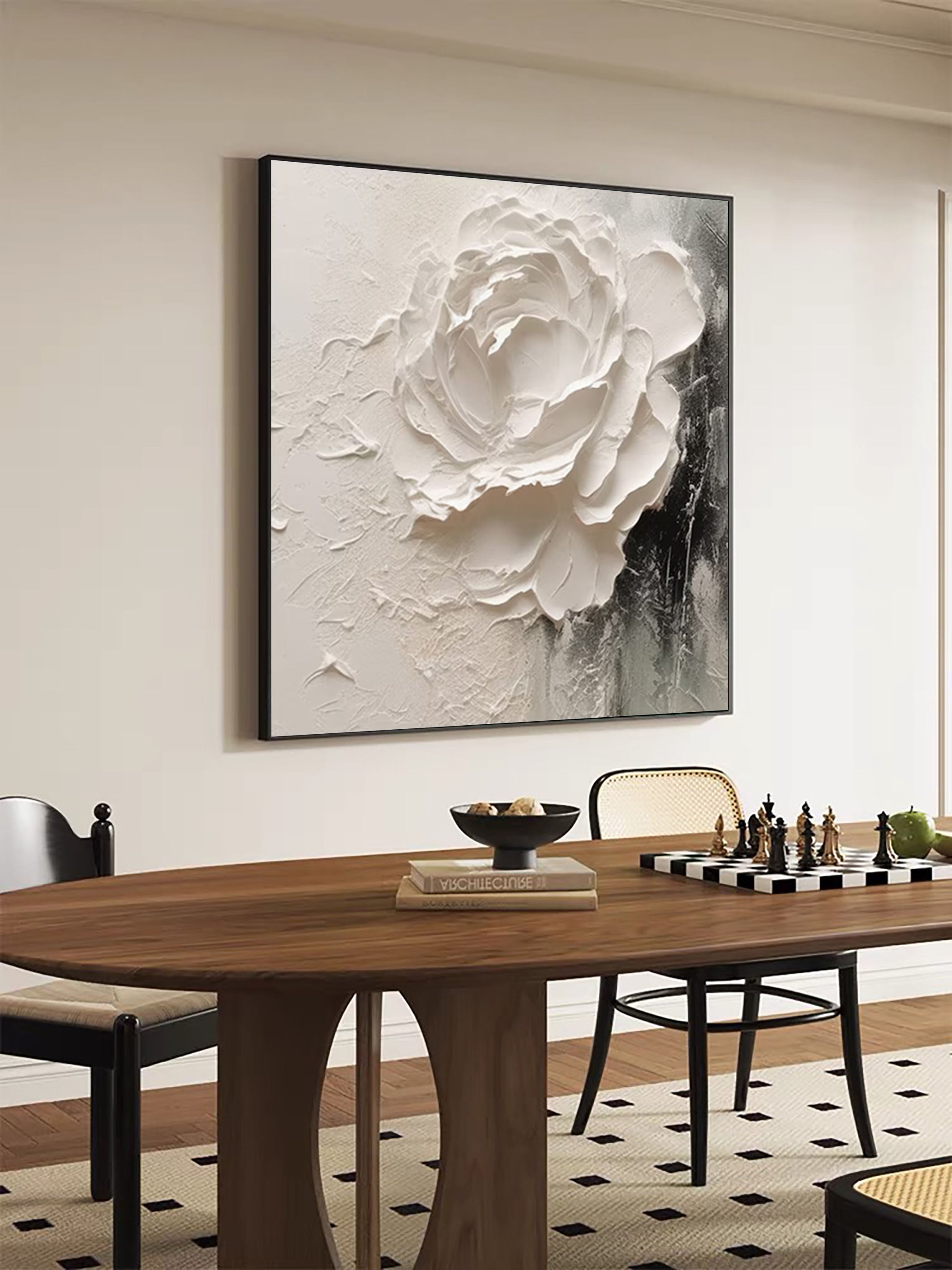 White Rose Painting Textured Floral Wall Art #FT 057