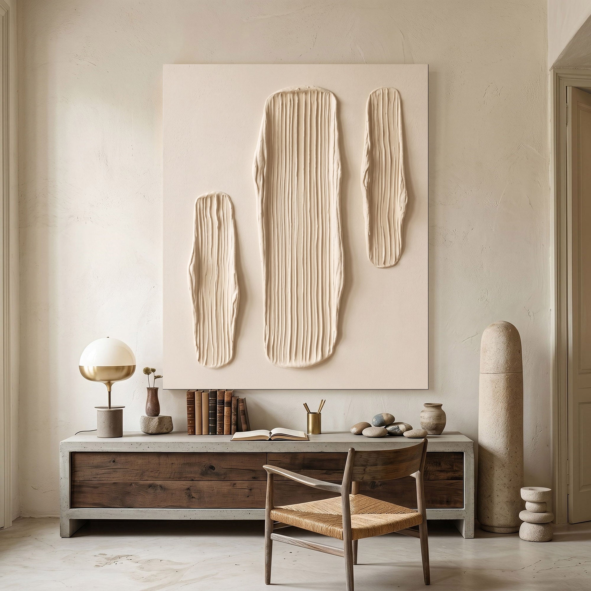 Large Abstract Textured Wall Art Sculptural Plaster Painting Minimalist Neutral Contemporary Luxury Decor