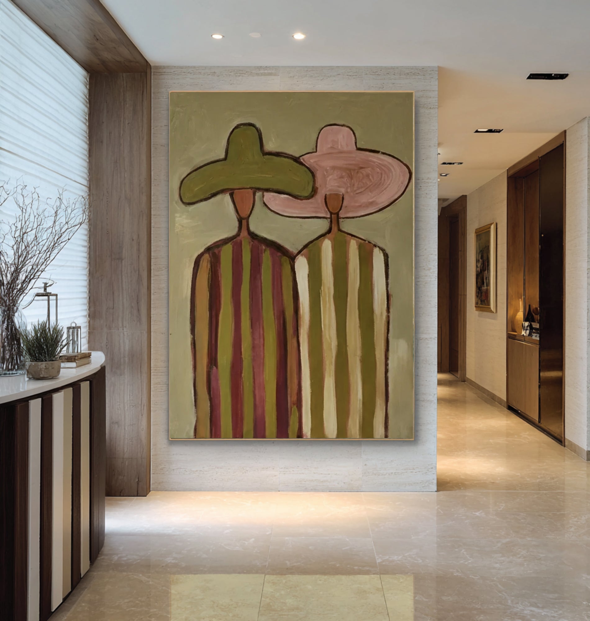 Oversized Minimalist Cowboy Couple Canvas Art Contemporary Neutral Painting