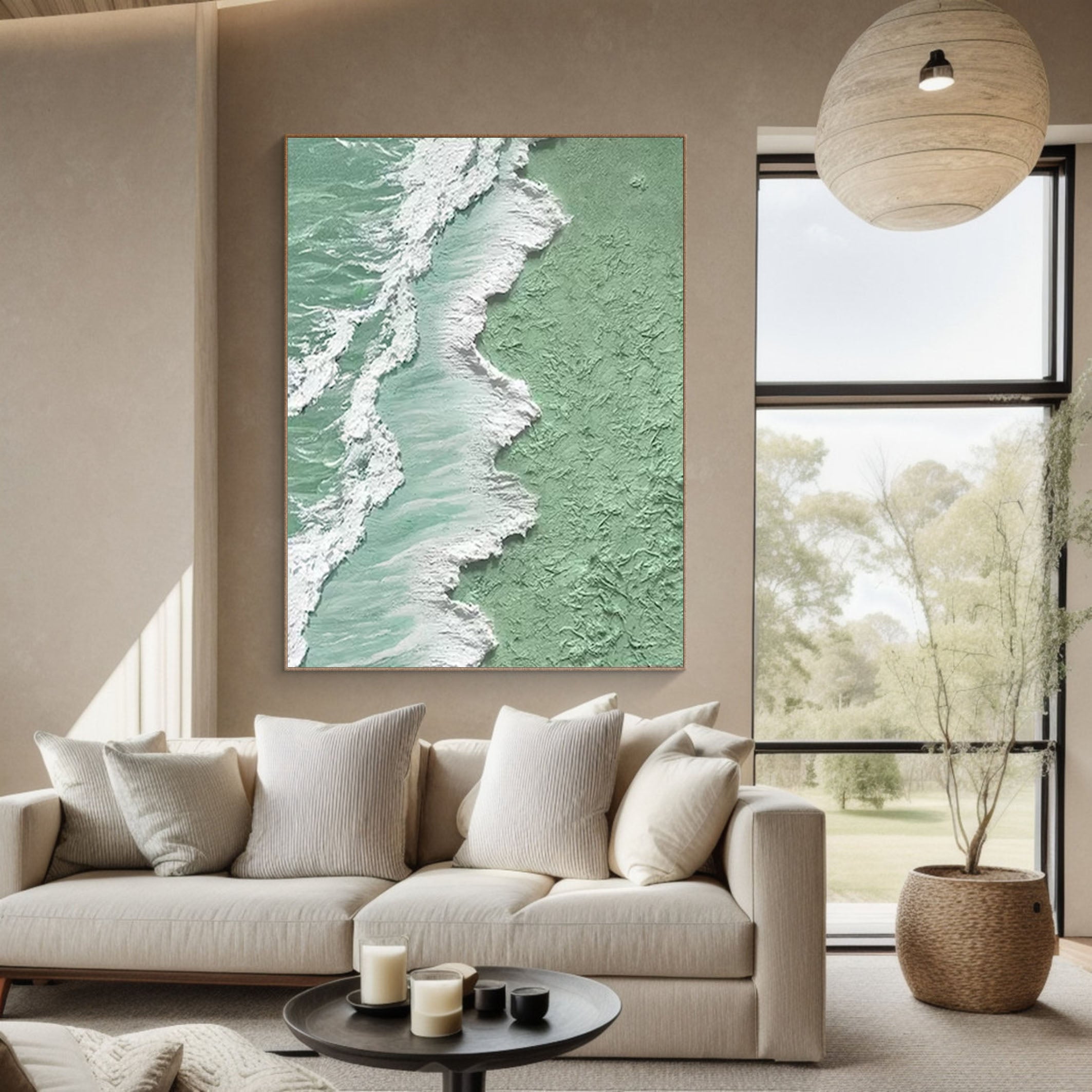 Textured Seafoam Green Art Modern Coastal Wall Decor #OS 068