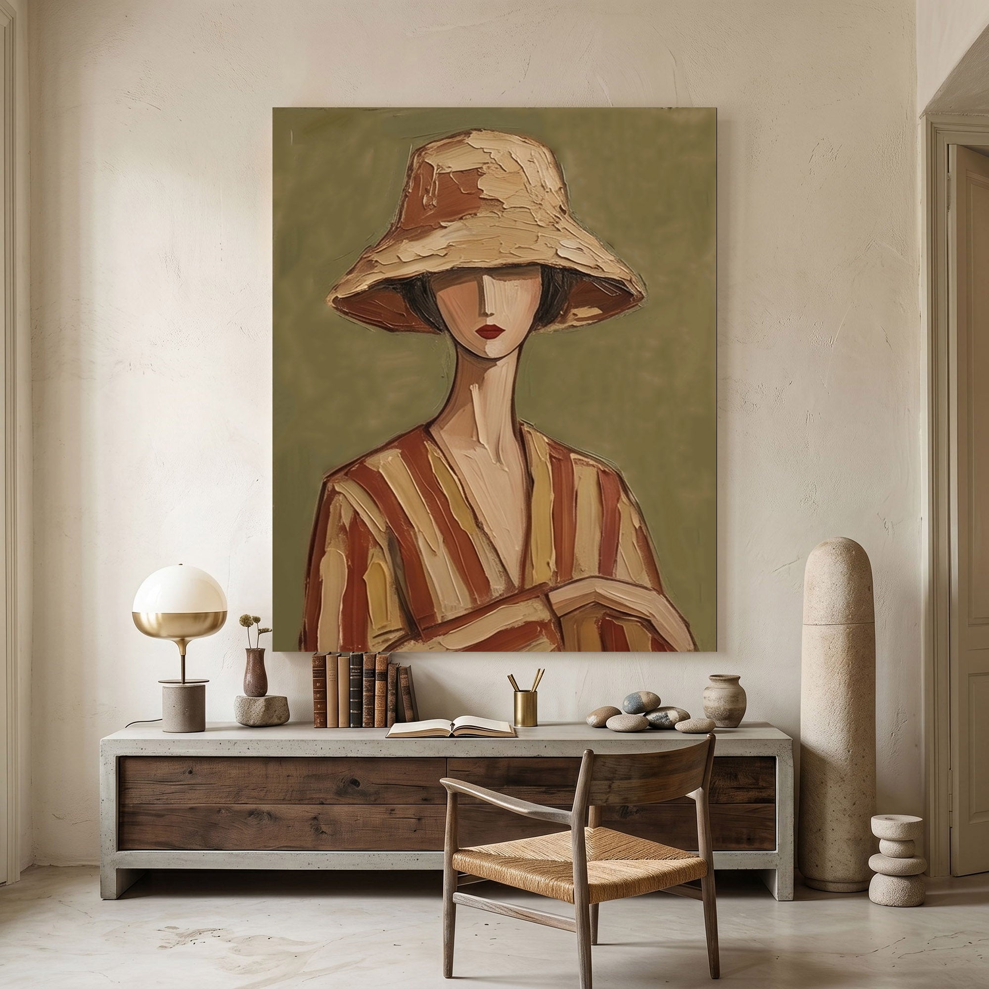 Large Modern Woman Portrait Wall Art Abstract Oil Painting Vintage Americana Art Cowgirl Cowboy Western Heritage Fashion Decor Luxury Home