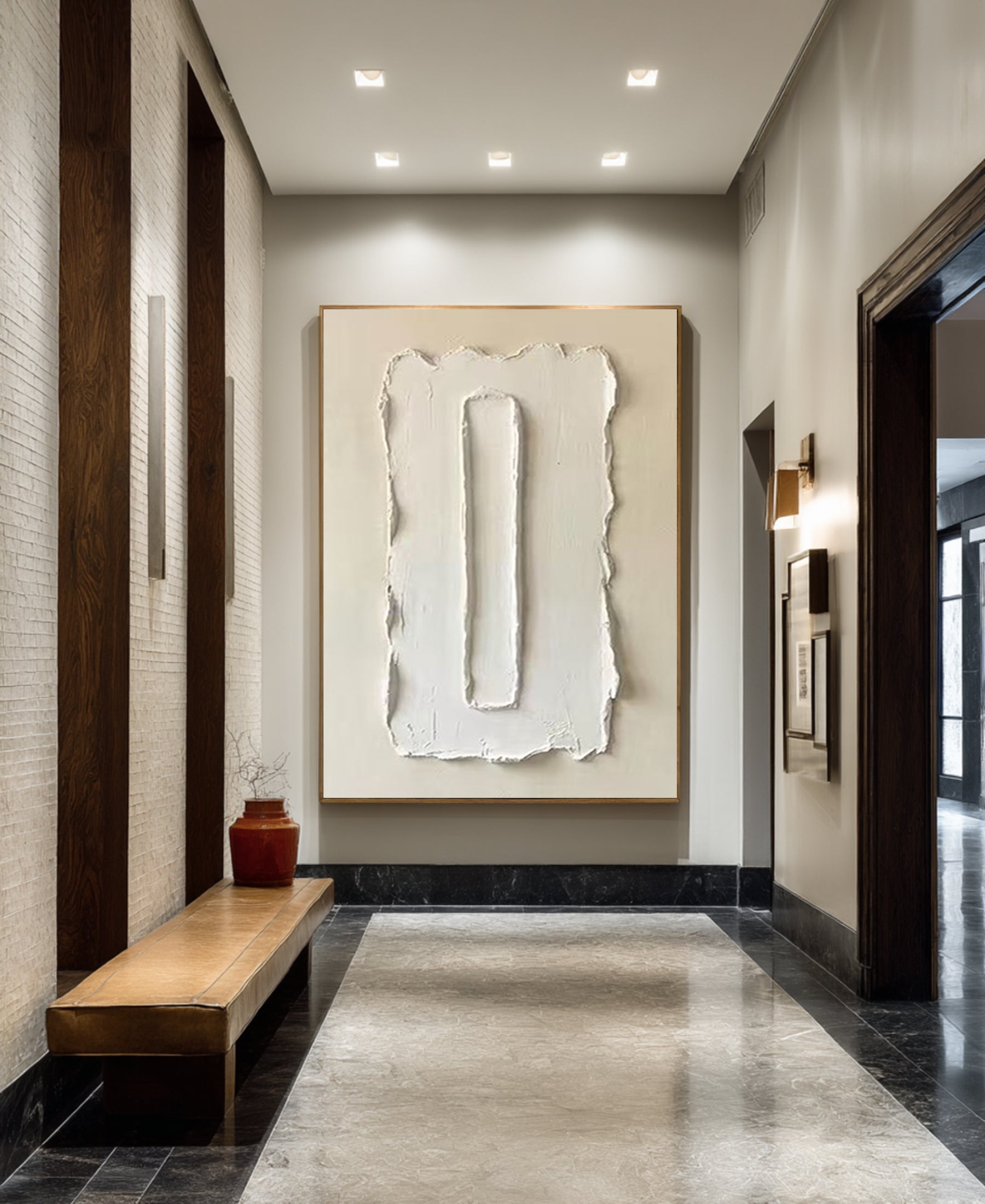 Large Contemporary Relief Wall Art with Soft Ivory Texture Design