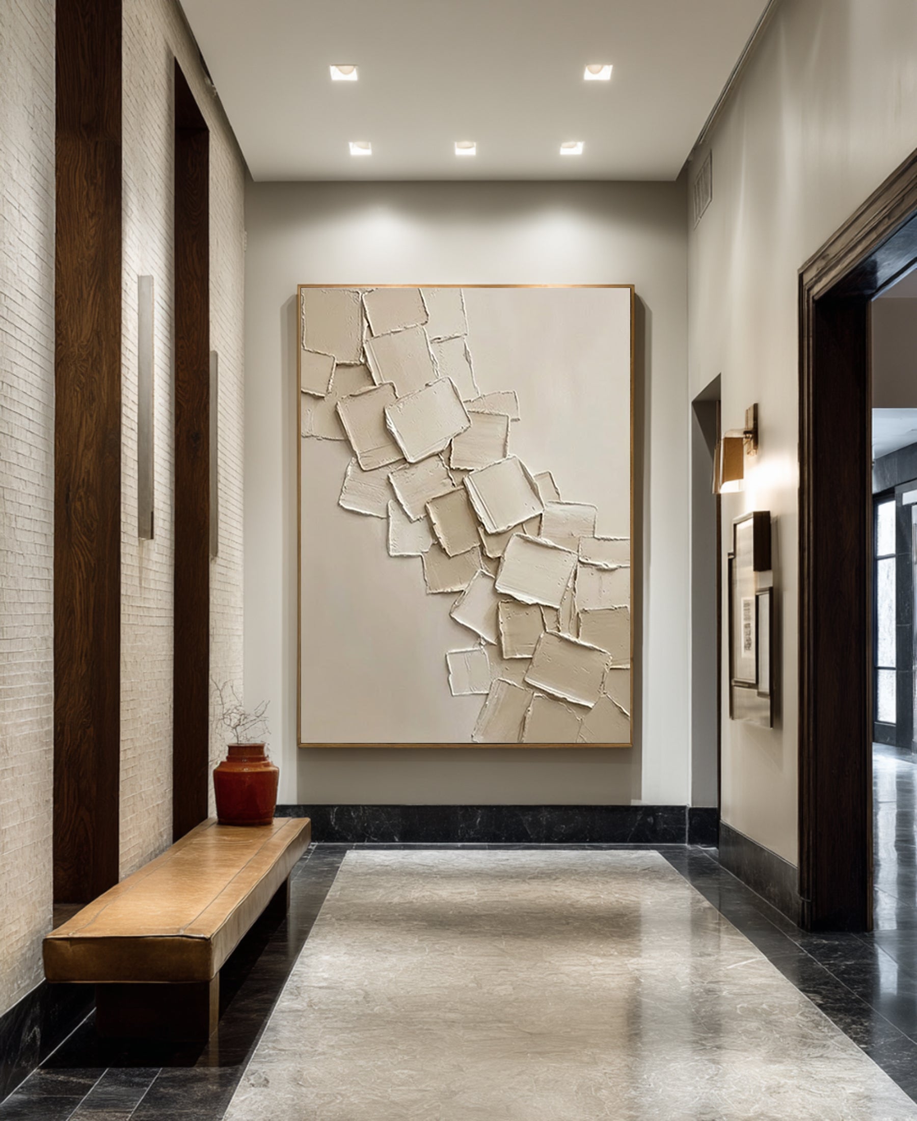 Large Beige Abstract Oil Painting #KRA 001
