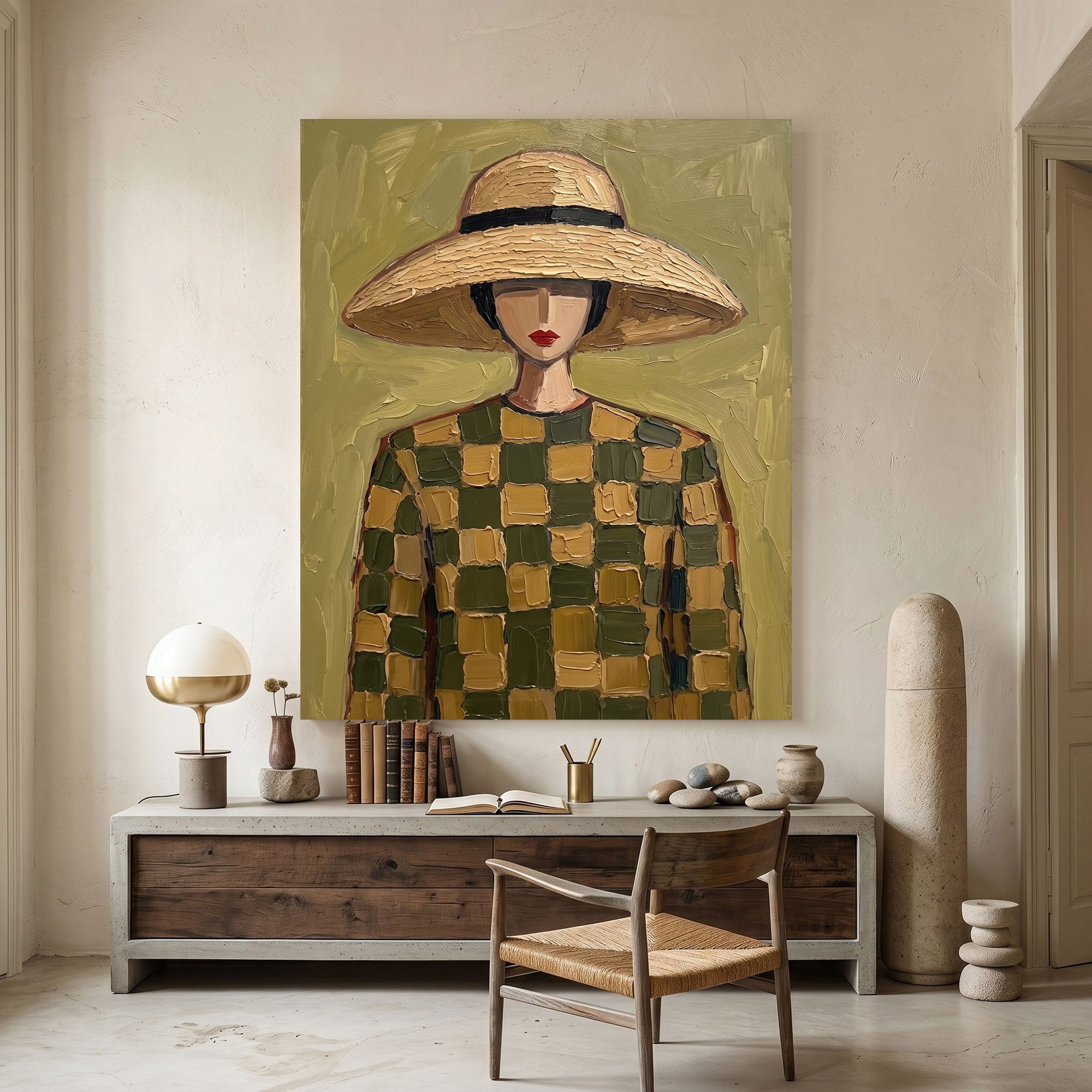 Large Modern Woman Portrait Wall Art Abstract Oil Painting Cowgirl Cowboy Vintage Americana Art Western Fashion Decor Contemporary Home 