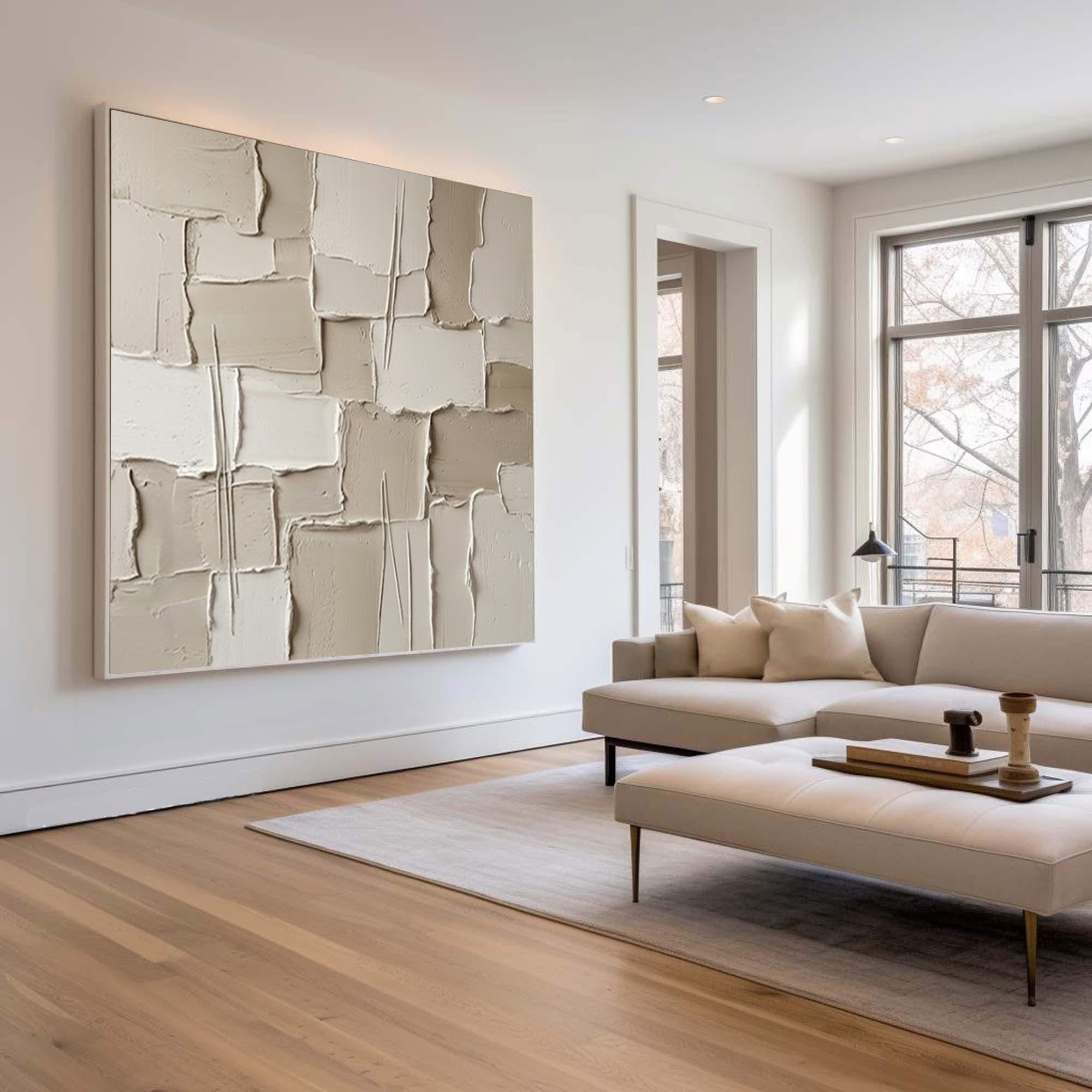 Large Plaster Mosaic Wall Art Neutral Textured Relief Painting