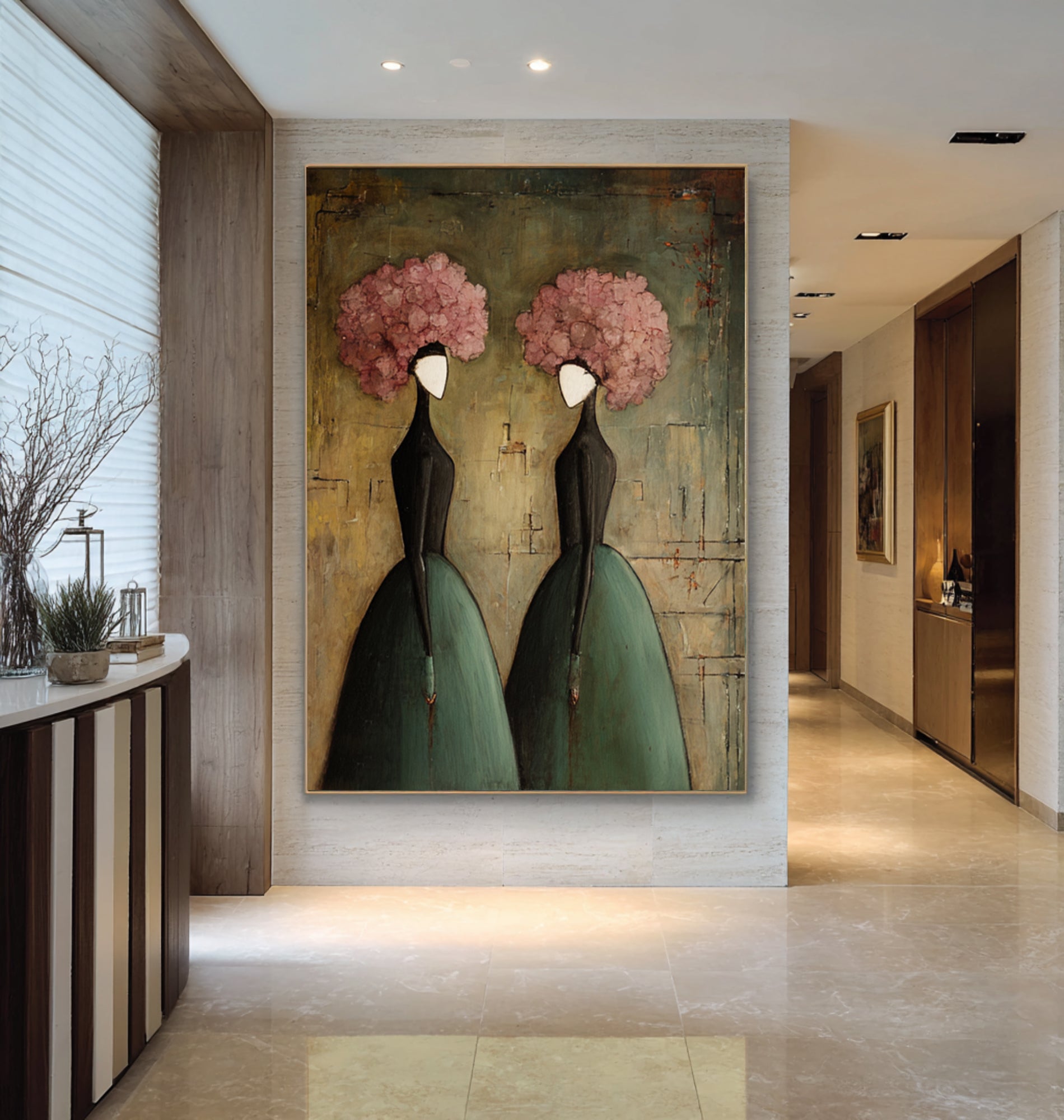 Large Romantic Figure Painting Floral Portrait Canvas Wall Art 