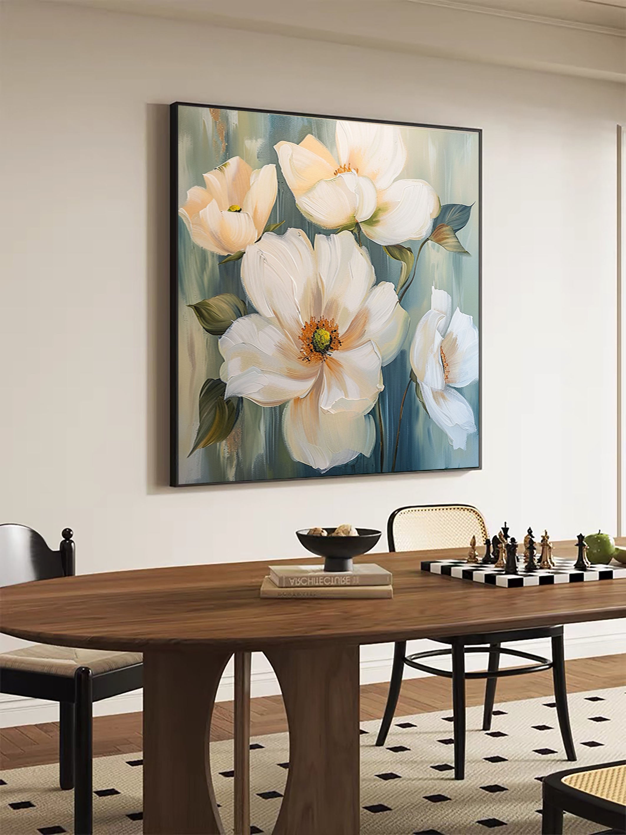 Large Floral Wall Art Tranquil White Blooms on Canvas #FT 019