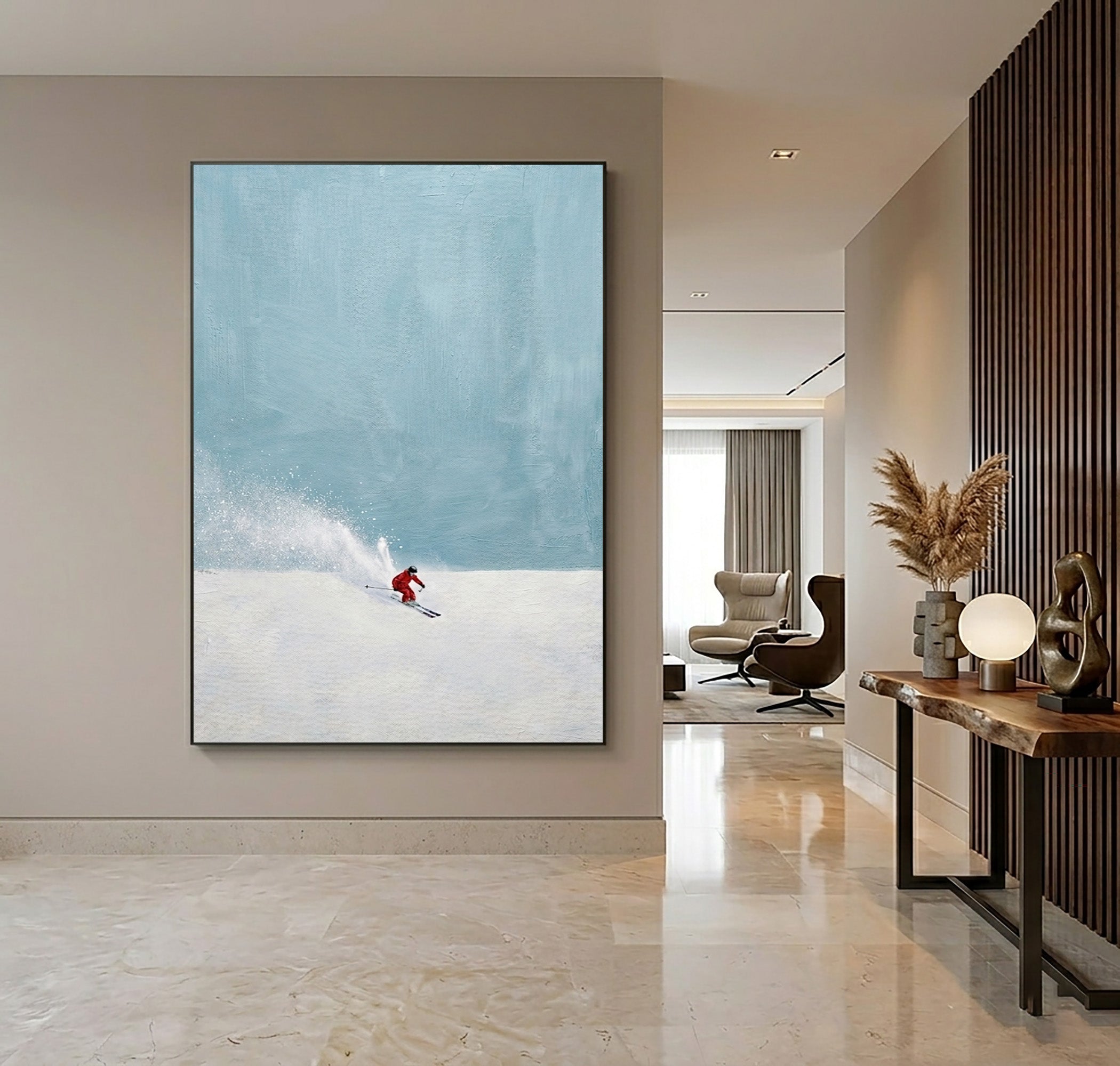 Large Modern Ski Wall Art Minimalist Snow Landscape Oil Painting
