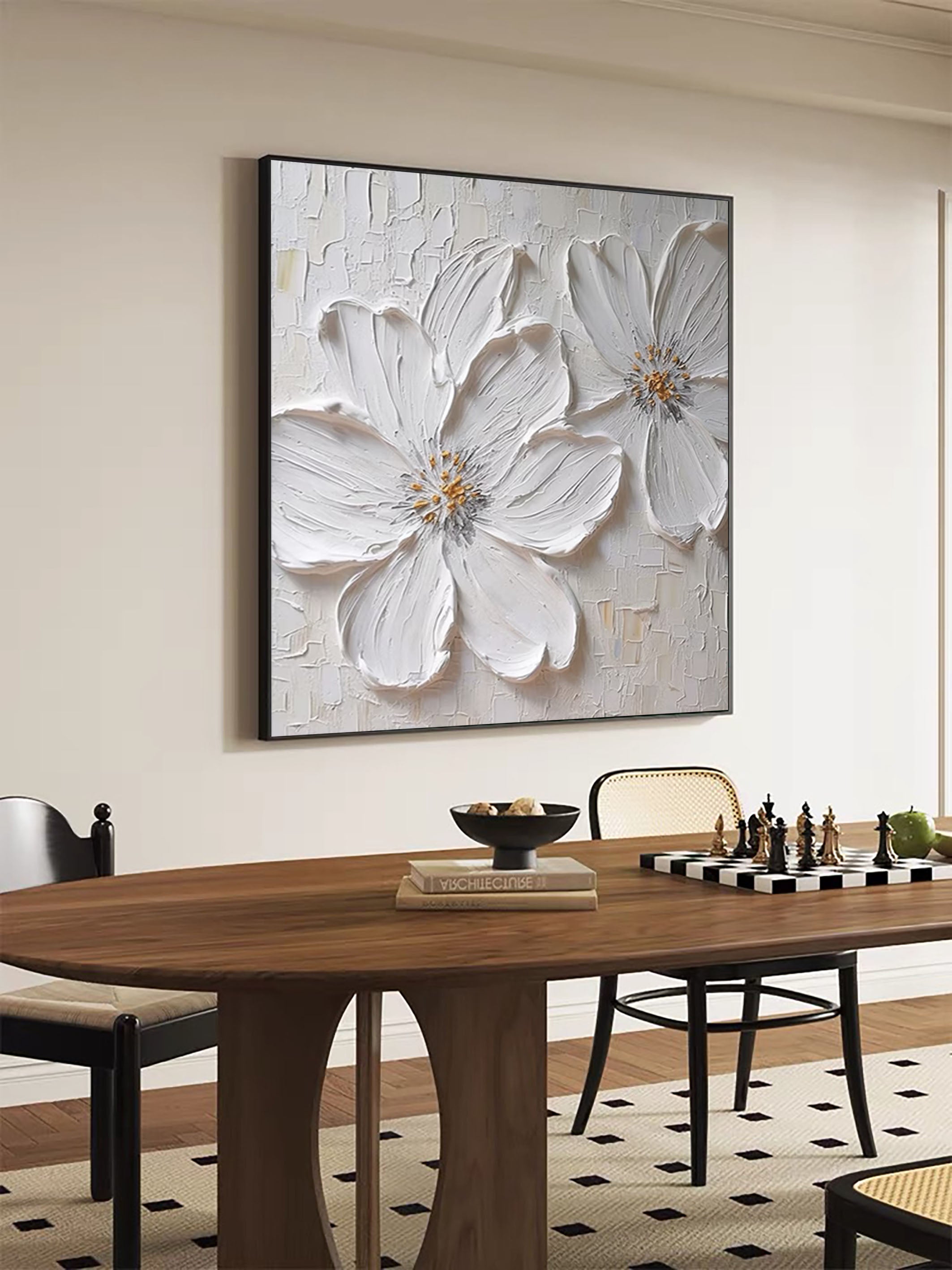 Minimalist White Flower Wall Art Textured Painting for Modern Homes #FT 018