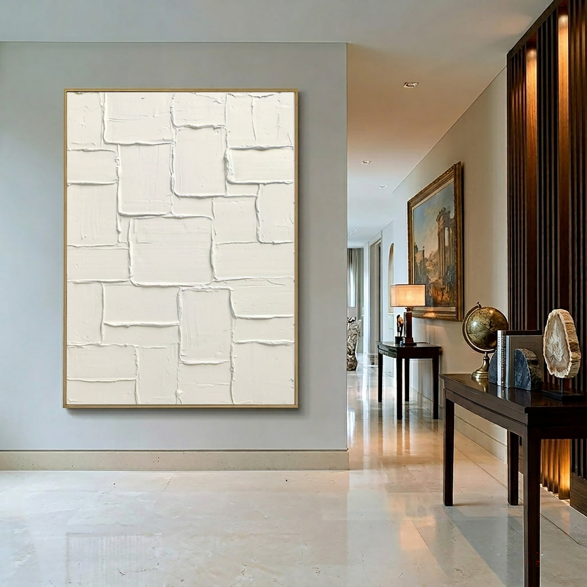 Large White Textured Abstract Wall Art Modern Painting Minimalist Neutral Luxury Home Decor