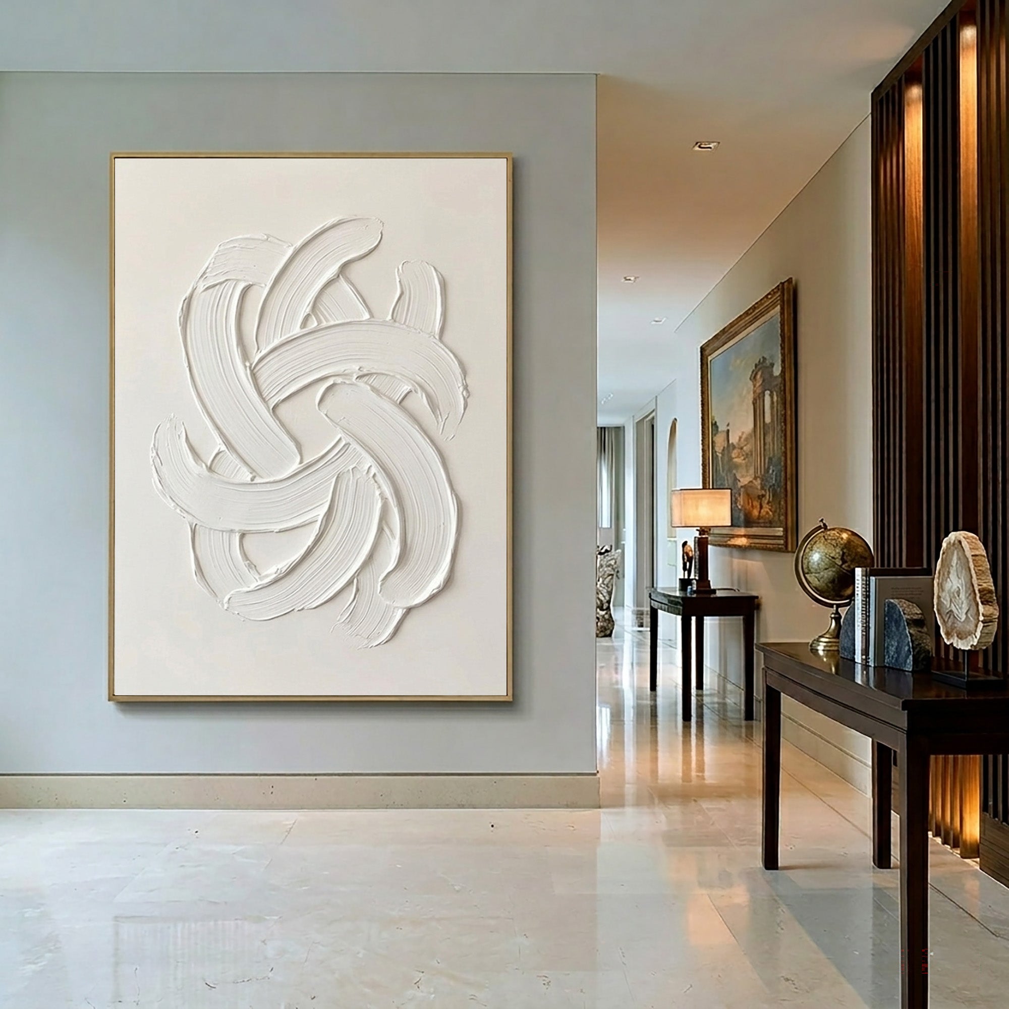 Large Contemporary White Wall Art Textured Oil Painting Minimalist Abstract Sculpture Modern Neutral Home Decor