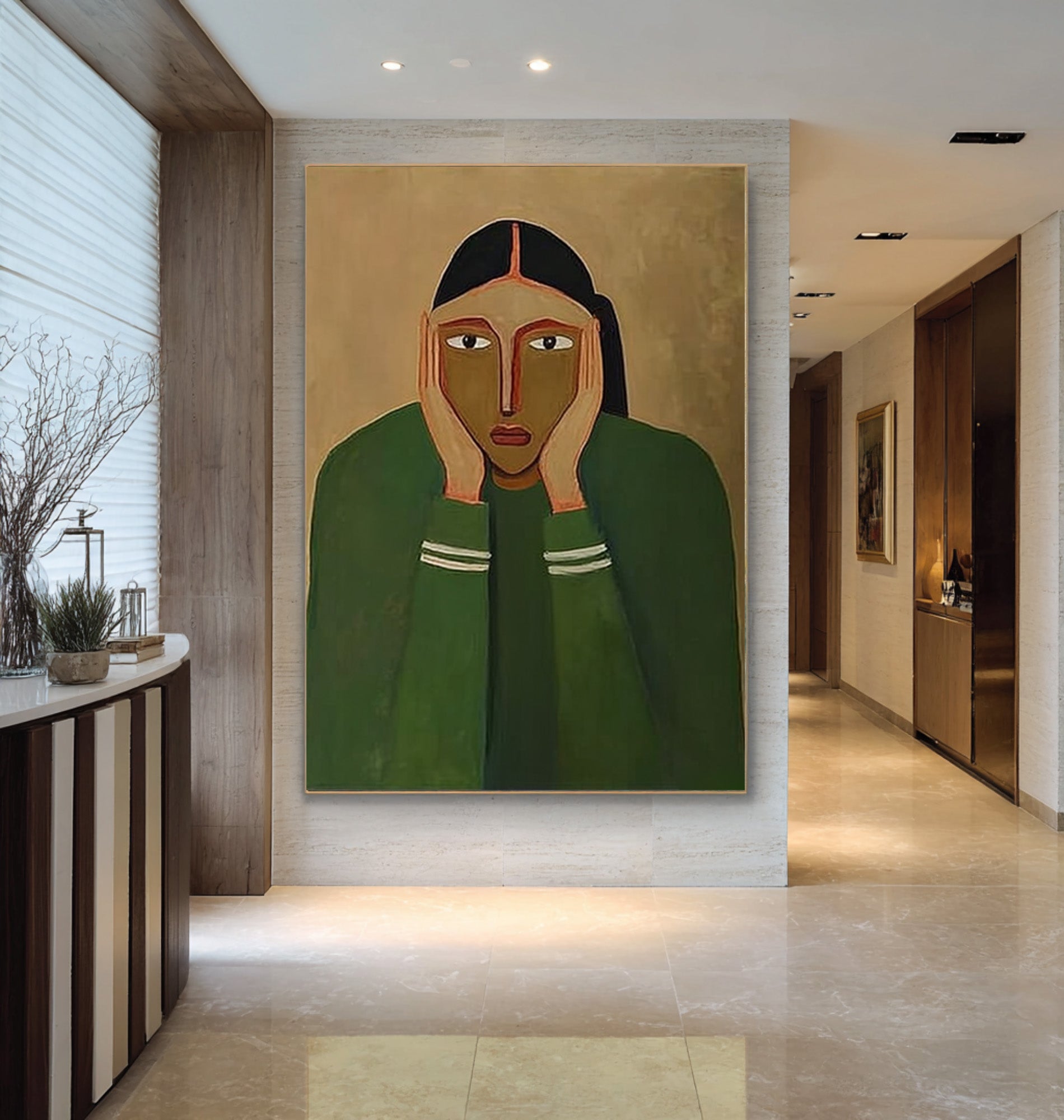 Green Tone Figurative Portrait Wall Art #CZ 046