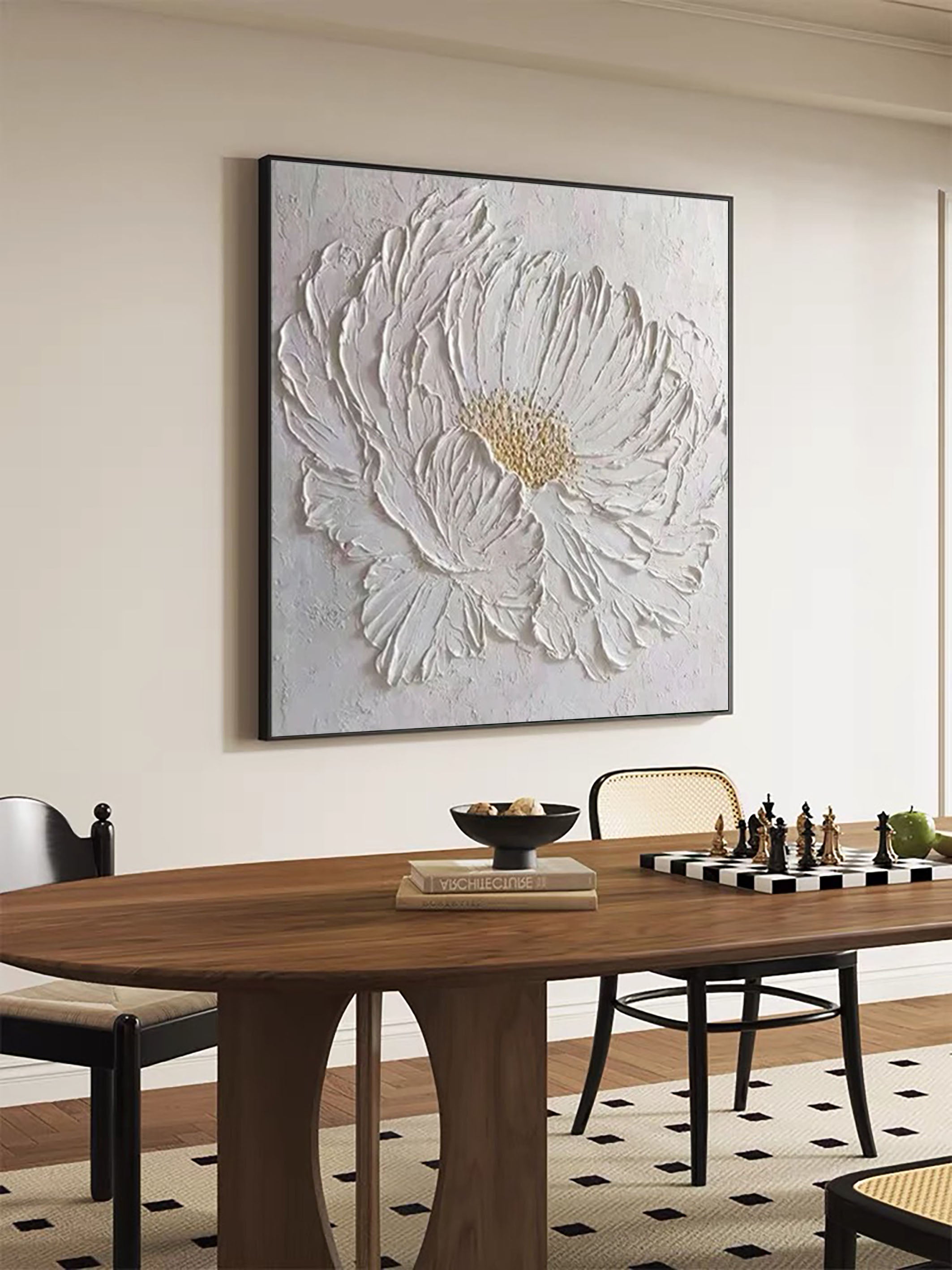 Minimalist White Flower Wall Art Textured Painting for Modern Homes #FT 043