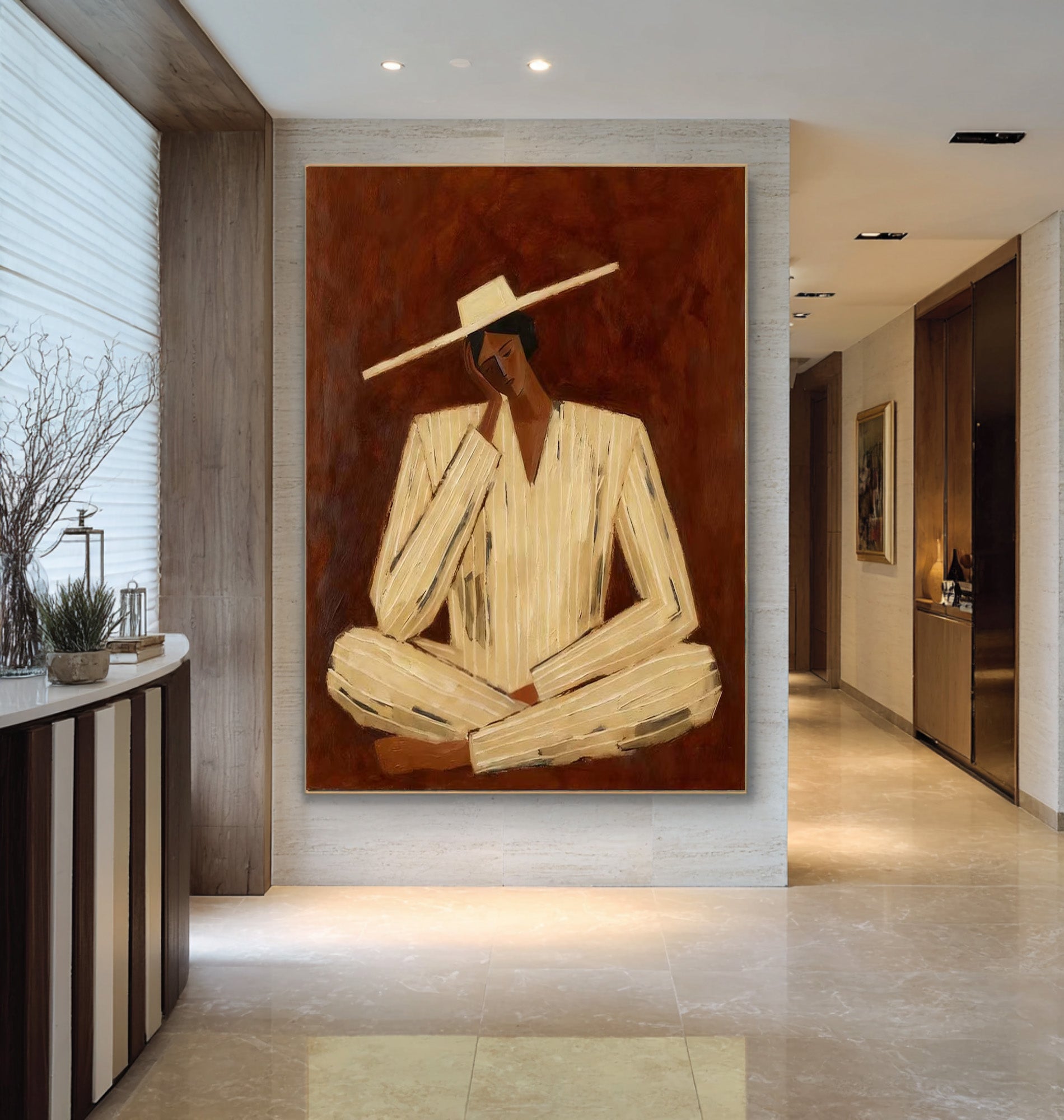 Large Abstract Figure Wall Art Contemporary Neutral Portrait Painting
