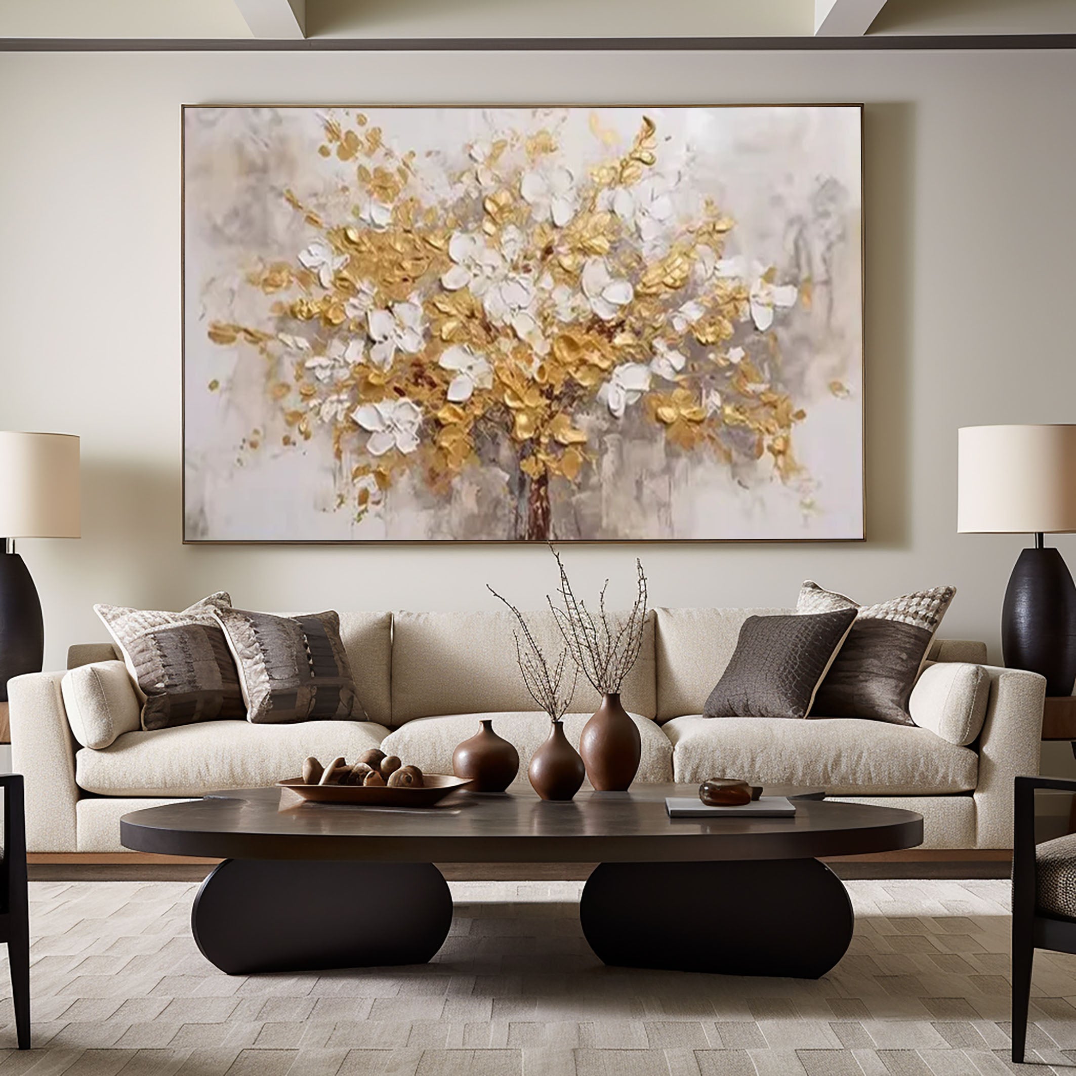 Golden Blossoms Tree Art Luxurious Modern Wall Decor #FT 051