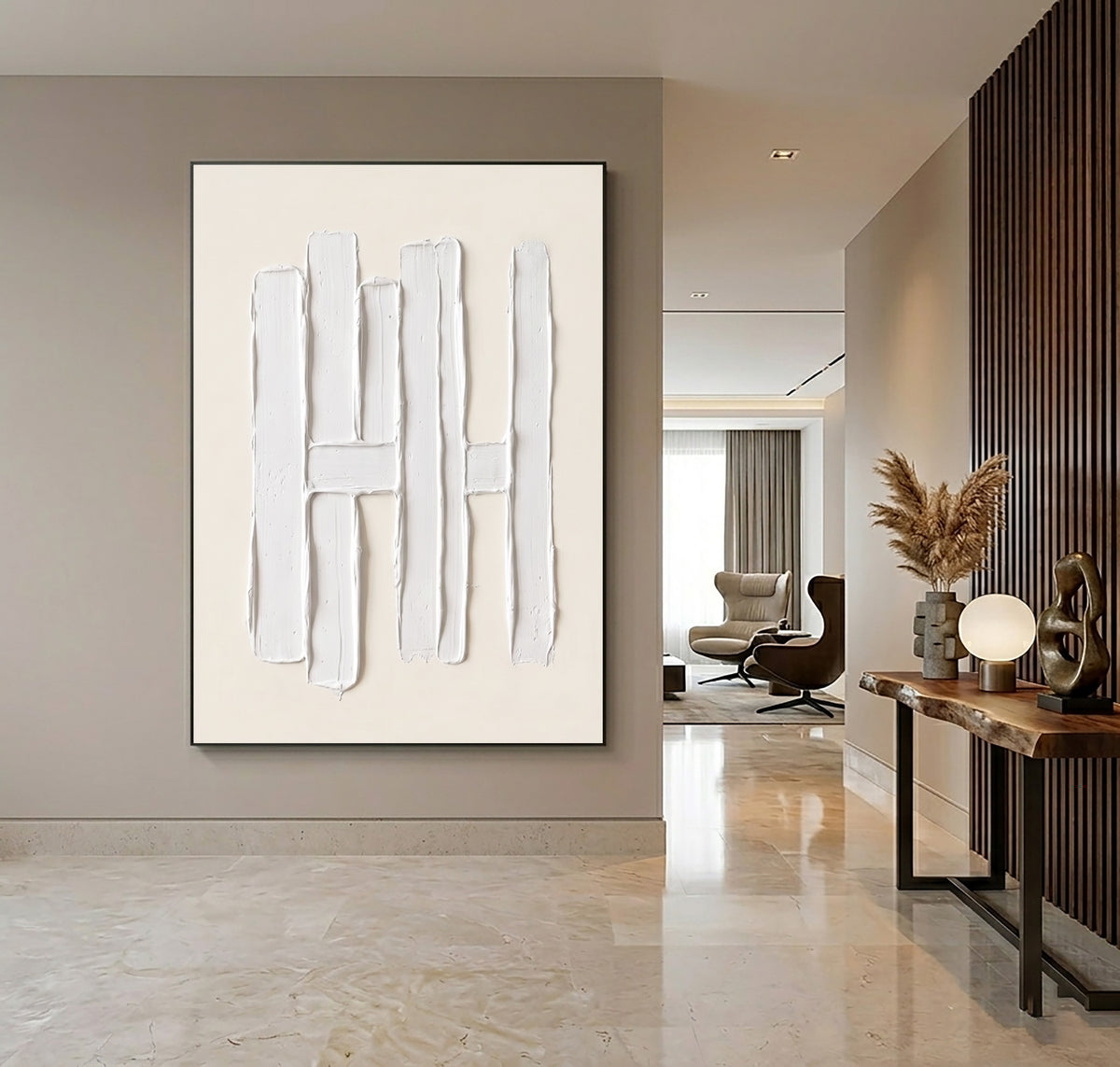 Vertical Forms Large White Textured Abstract Wall Art Sculptural Relief Modern Minimalist Interior Artwork