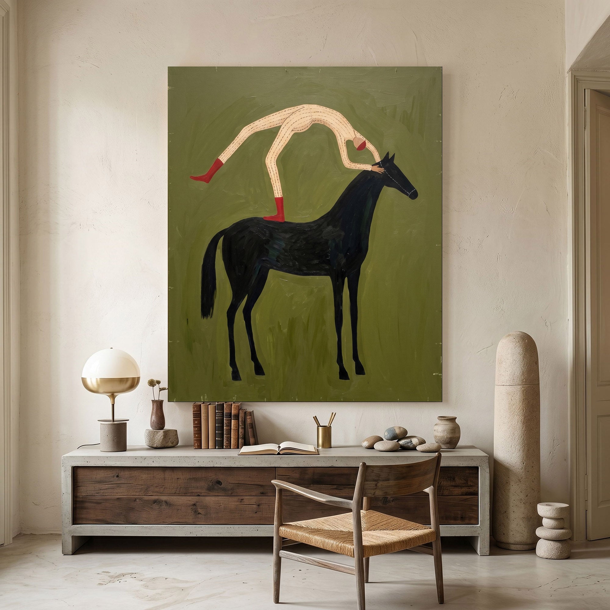 Large Cowboy Horse Wall Art Modern Western Minimalist Canvas Painting