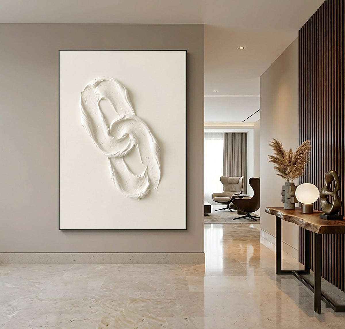 Quietly Bound By Endless Movement Large White Textured Abstract Wall Art Sculptural Relief Quiet Luxury Decor